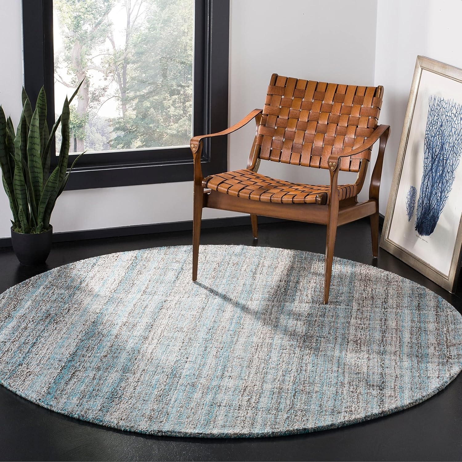 image:imageSAFAVIEH Abstract Collection Area Rug 8 Round Ivory amp Beige Handmade Wool amp Viscose Ideal for High Traffic Areas in Living Room Bedroom ABT141DCamelBlack
