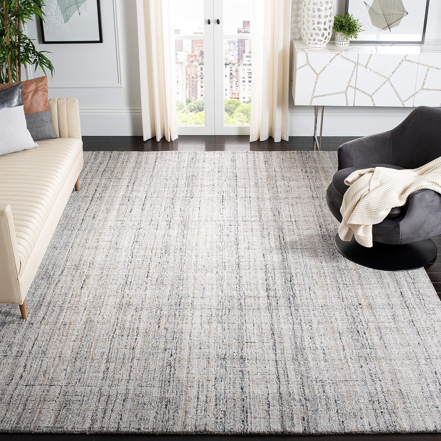 image:imageSAFAVIEH Abstract Collection Area Rug 8 Round Ivory amp Beige Handmade Wool amp Viscose Ideal for High Traffic Areas in Living Room Bedroom ABT141DCamelBlack