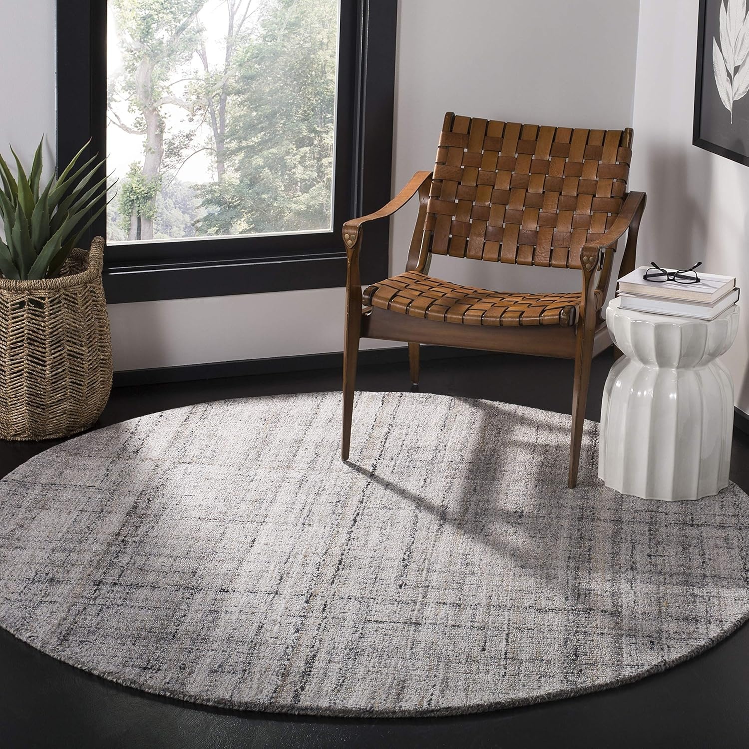 image:imageSAFAVIEH Abstract Collection Area Rug 8 Round Ivory amp Beige Handmade Wool amp Viscose Ideal for High Traffic Areas in Living Room Bedroom ABT141DCamelBlack