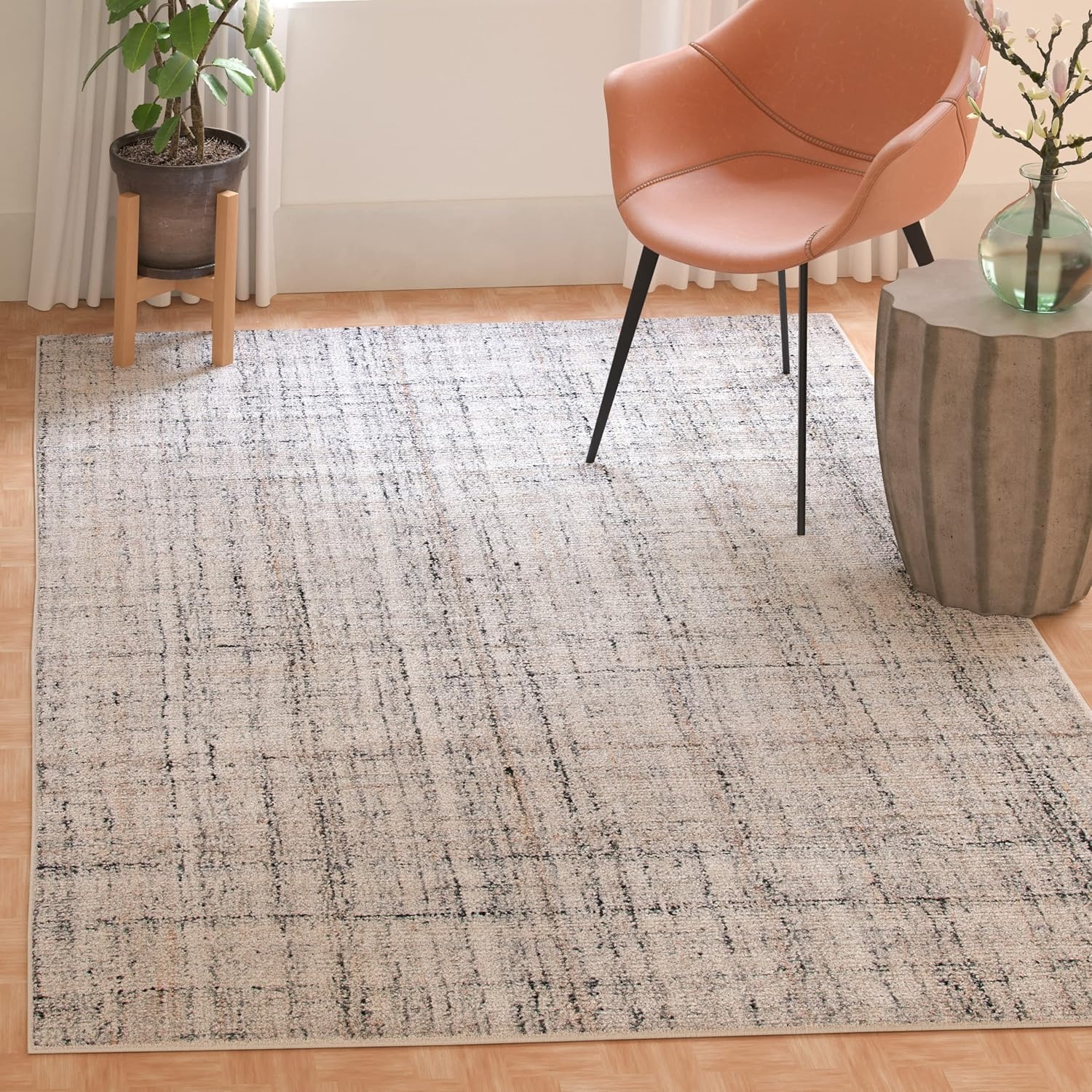 image:imageSAFAVIEH Abstract Collection Area Rug 8 Round Ivory amp Beige Handmade Wool amp Viscose Ideal for High Traffic Areas in Living Room Bedroom ABT141DCamelBlack