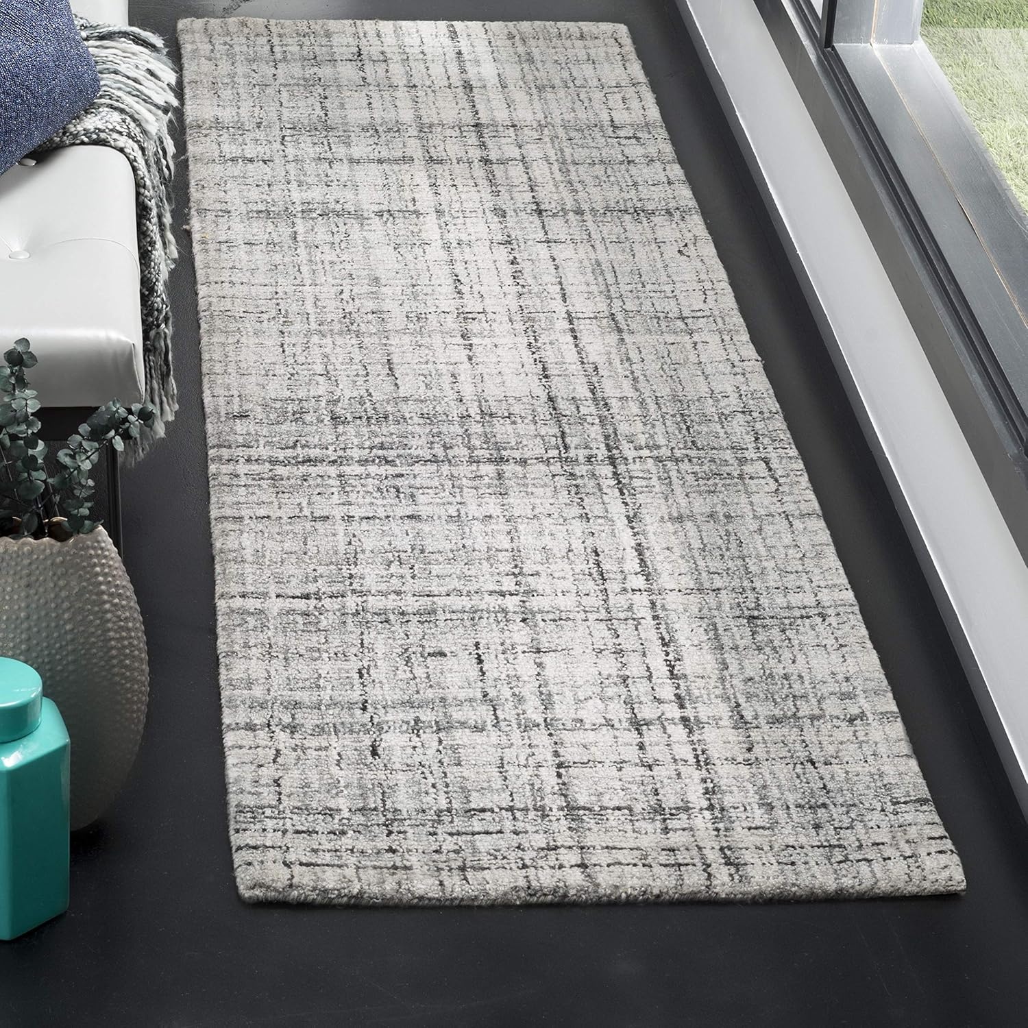 image:imageSAFAVIEH Abstract Collection Area Rug 8 Round Ivory amp Beige Handmade Wool amp Viscose Ideal for High Traffic Areas in Living Room Bedroom ABT141DGreyBlack