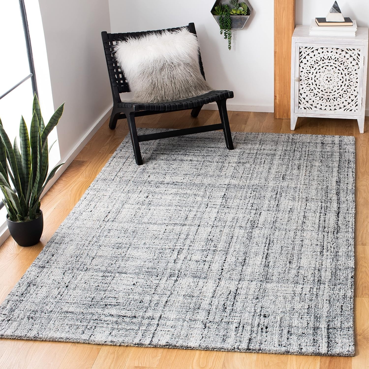 image:imageSAFAVIEH Abstract Collection Area Rug 8 Round Ivory amp Beige Handmade Wool amp Viscose Ideal for High Traffic Areas in Living Room Bedroom ABT141DGreyBlack