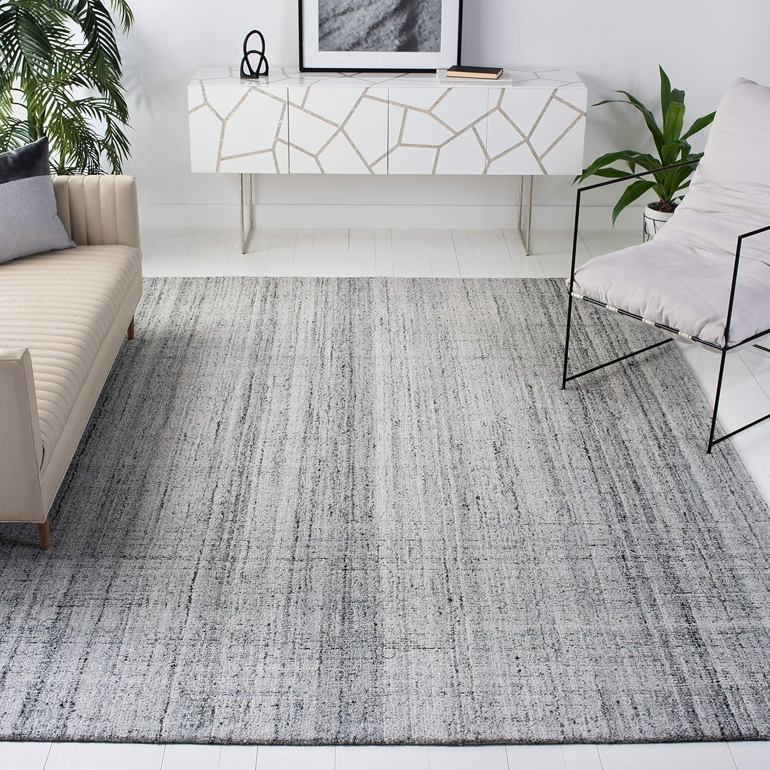 image:imageSAFAVIEH Abstract Collection Area Rug 8 Round Ivory amp Beige Handmade Wool amp Viscose Ideal for High Traffic Areas in Living Room Bedroom ABT141DGreyBlack
