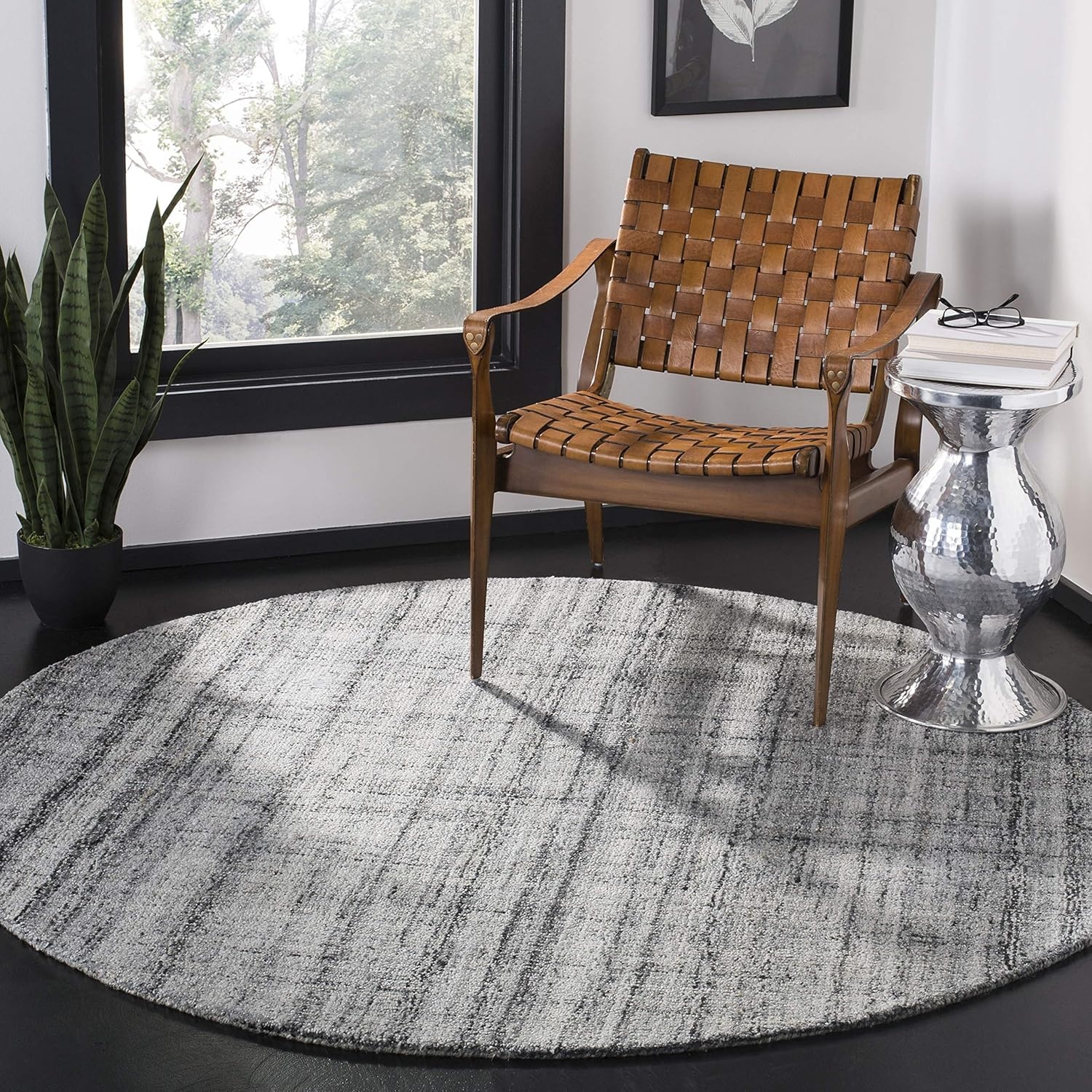 image:imageSAFAVIEH Abstract Collection Area Rug 8 Round Ivory amp Beige Handmade Wool amp Viscose Ideal for High Traffic Areas in Living Room Bedroom ABT141DGreyBlack