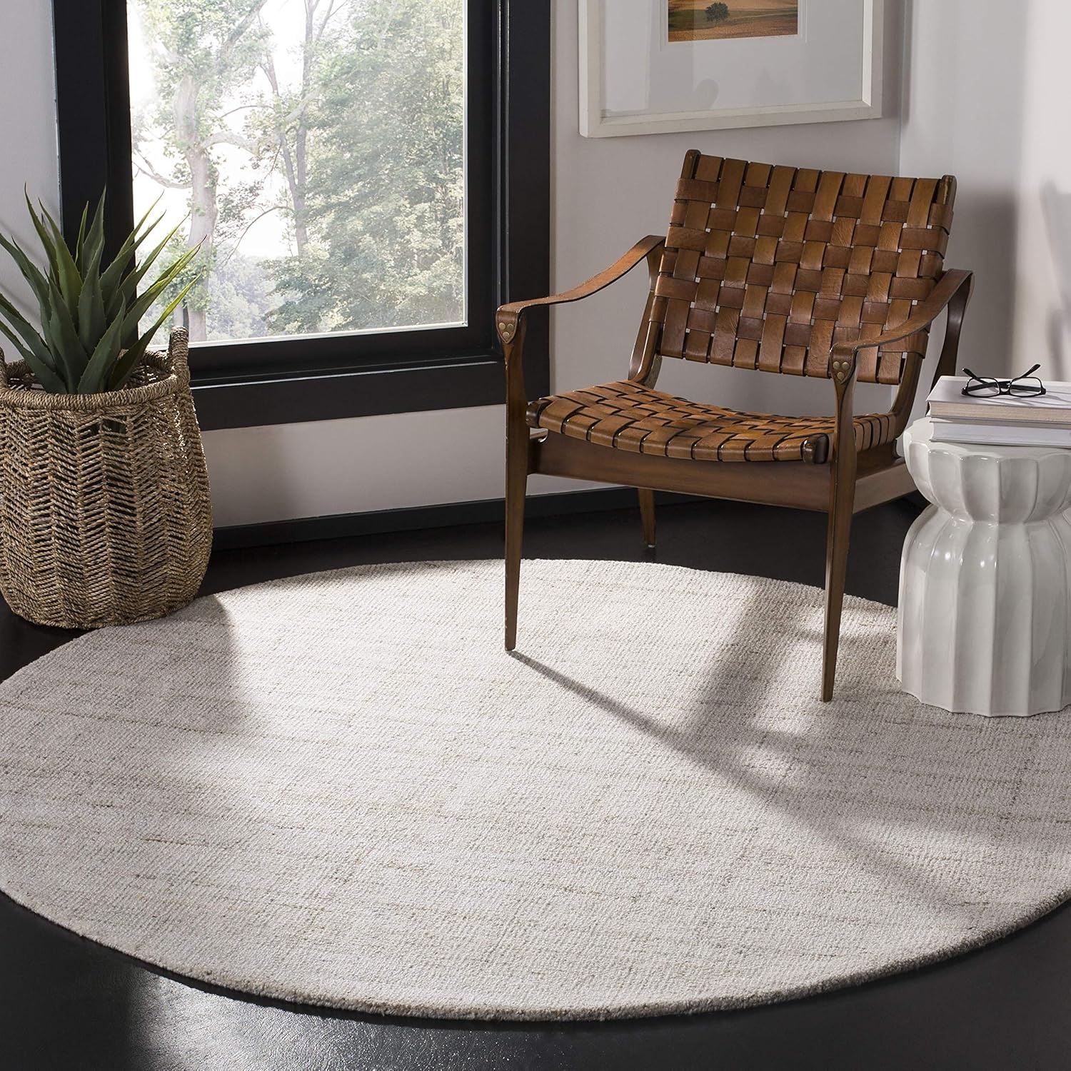 image:imageSAFAVIEH Abstract Collection Area Rug 8 Round Ivory amp Beige Handmade Wool amp Viscose Ideal for High Traffic Areas in Living Room Bedroom ABT141DIvoryBeige