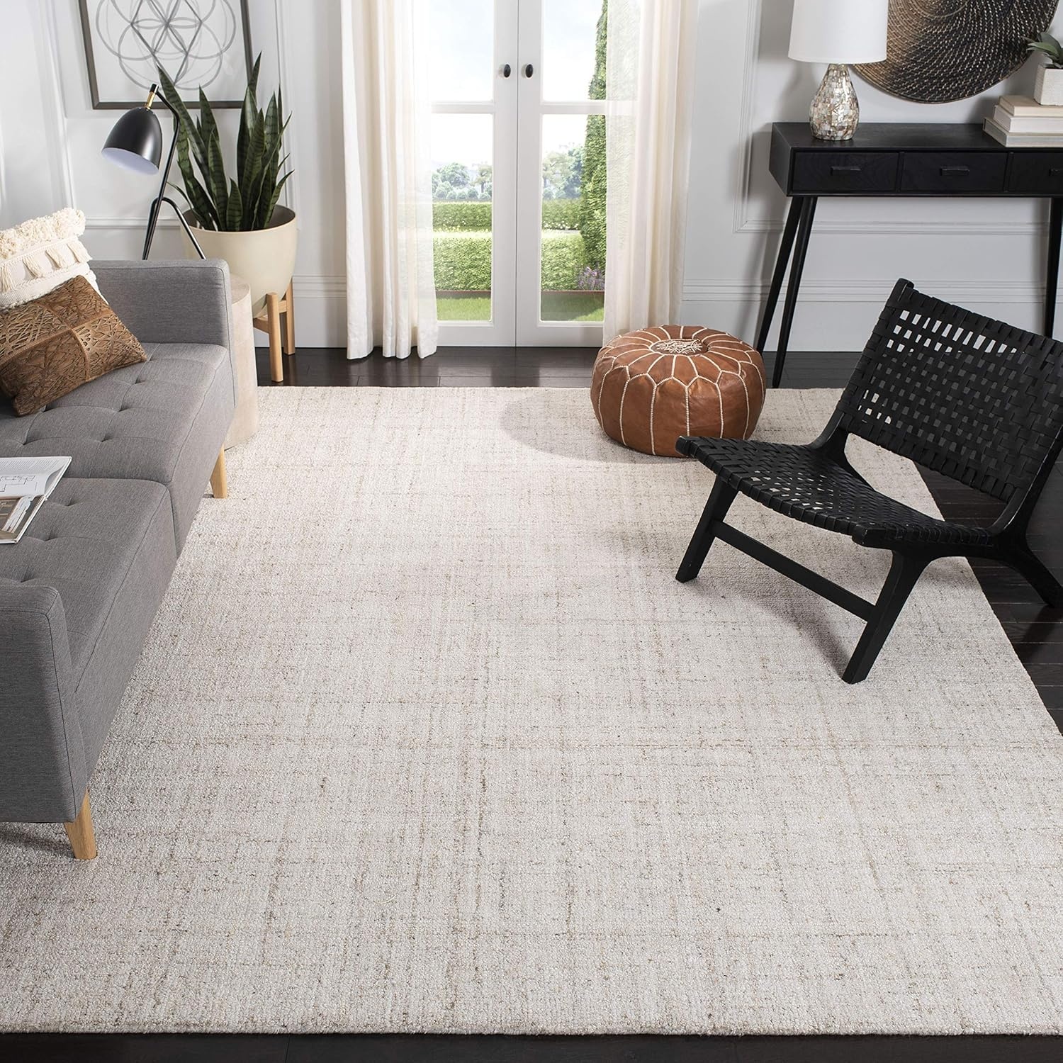 image:imageSAFAVIEH Abstract Collection Area Rug 8 Round Ivory amp Beige Handmade Wool amp Viscose Ideal for High Traffic Areas in Living Room Bedroom ABT141DIvoryBeige