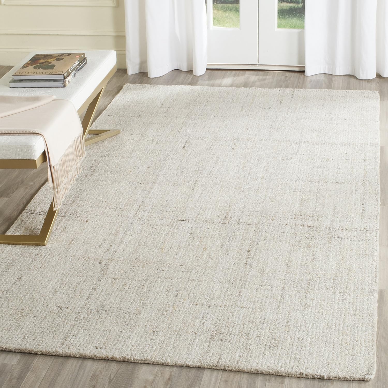 image:imageSAFAVIEH Abstract Collection Area Rug 8 Round Ivory amp Beige Handmade Wool amp Viscose Ideal for High Traffic Areas in Living Room Bedroom ABT141DIvoryBeige
