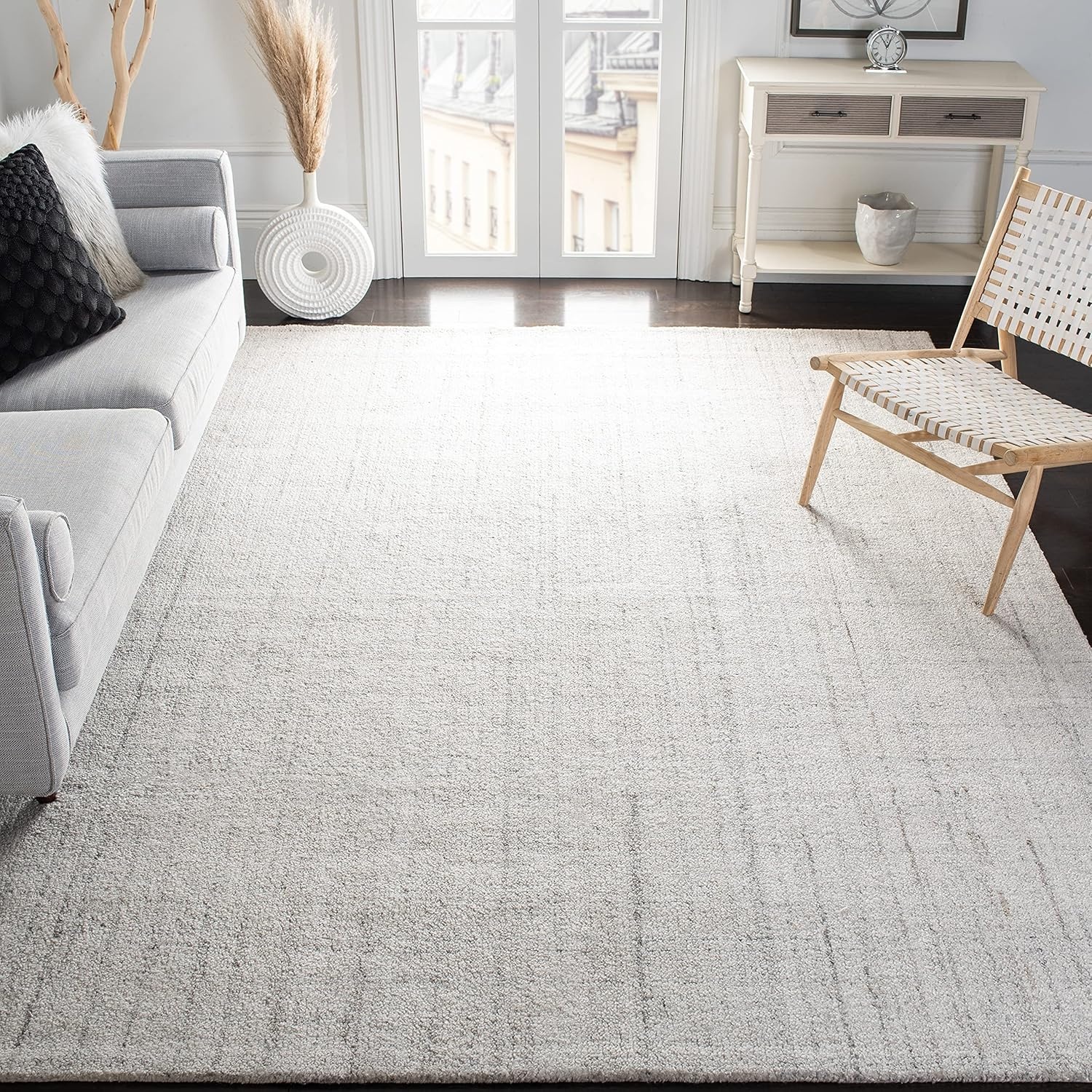 image:imageSAFAVIEH Abstract Collection Area Rug 8 Round Ivory amp Beige Handmade Wool amp Viscose Ideal for High Traffic Areas in Living Room Bedroom ABT141DLight Grey