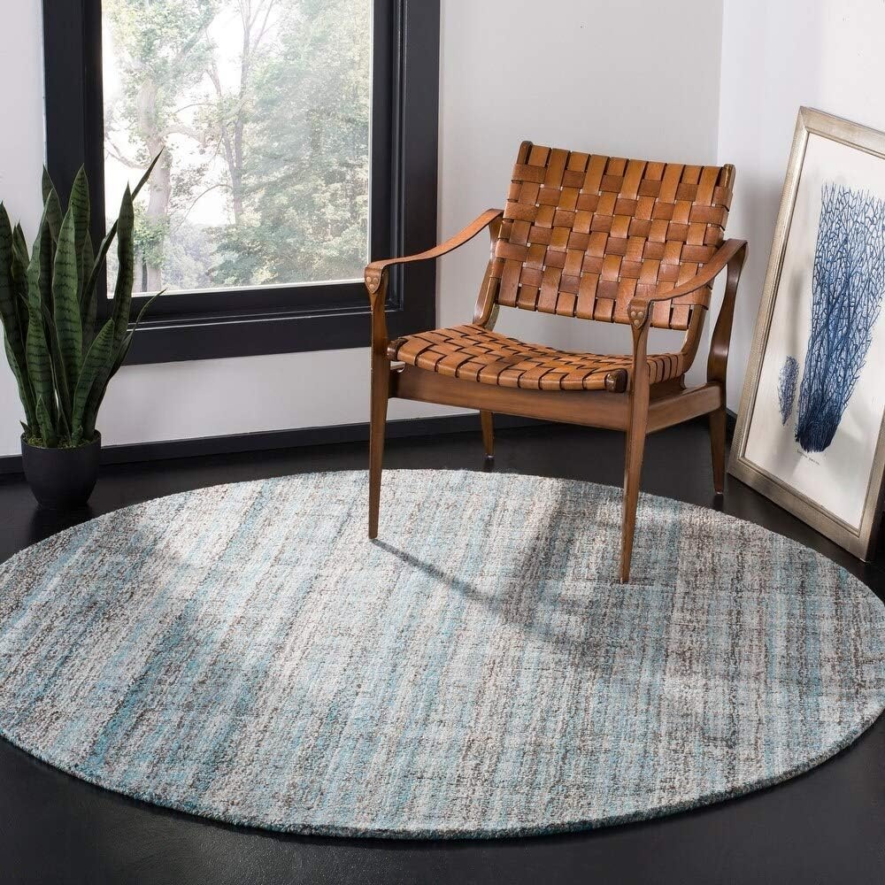 image:imageSAFAVIEH Abstract Collection Area Rug 8 Round Ivory amp Beige Handmade Wool amp Viscose Ideal for High Traffic Areas in Living Room Bedroom ABT141DLight Grey