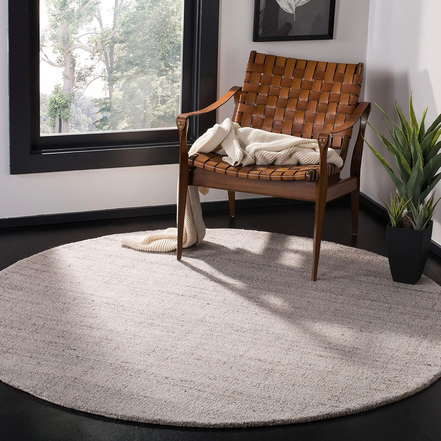image:imageSAFAVIEH Abstract Collection Area Rug 8 Round Ivory amp Beige Handmade Wool amp Viscose Ideal for High Traffic Areas in Living Room Bedroom ABT141DLight Grey
