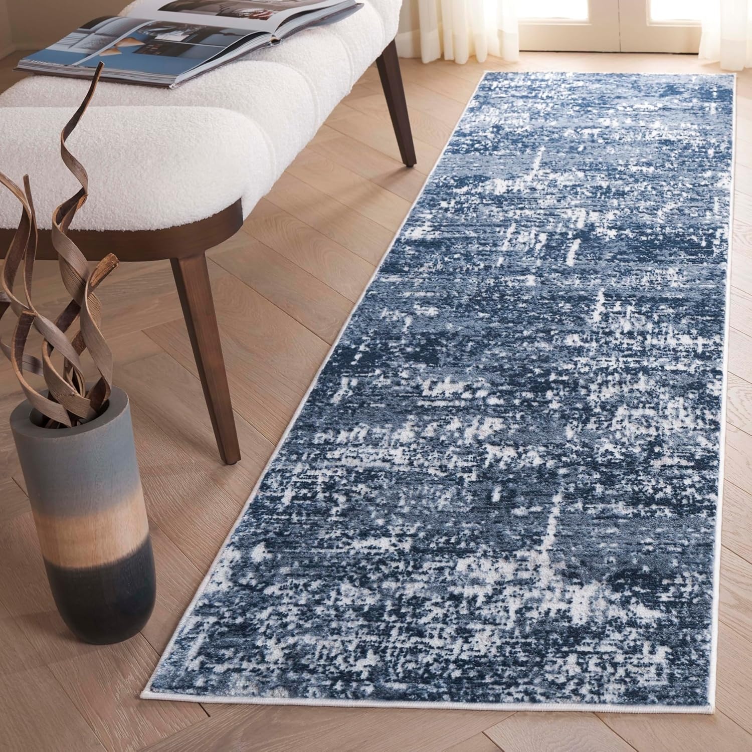 image:imageSAFAVIEH Amelia Collection Area Rug 8 x 10 Ivory amp Blue Modern Abstract Design NonShedding amp Easy Care Ideal for High Traffic Areas in Living Room Bedroom ALA700AIvoryDark Blue