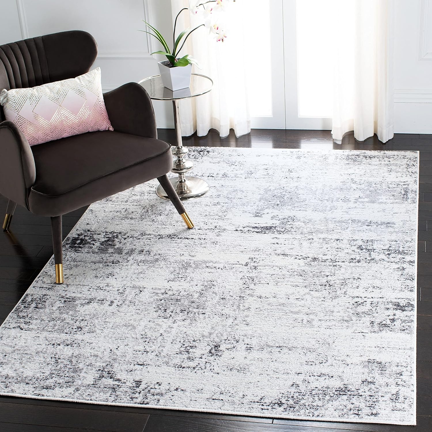 image:imageSAFAVIEH Amelia Collection Area Rug 8 x 10 Ivory amp Blue Modern Abstract Design NonShedding amp Easy Care Ideal for High Traffic Areas in Living Room Bedroom ALA700AIvoryGrey