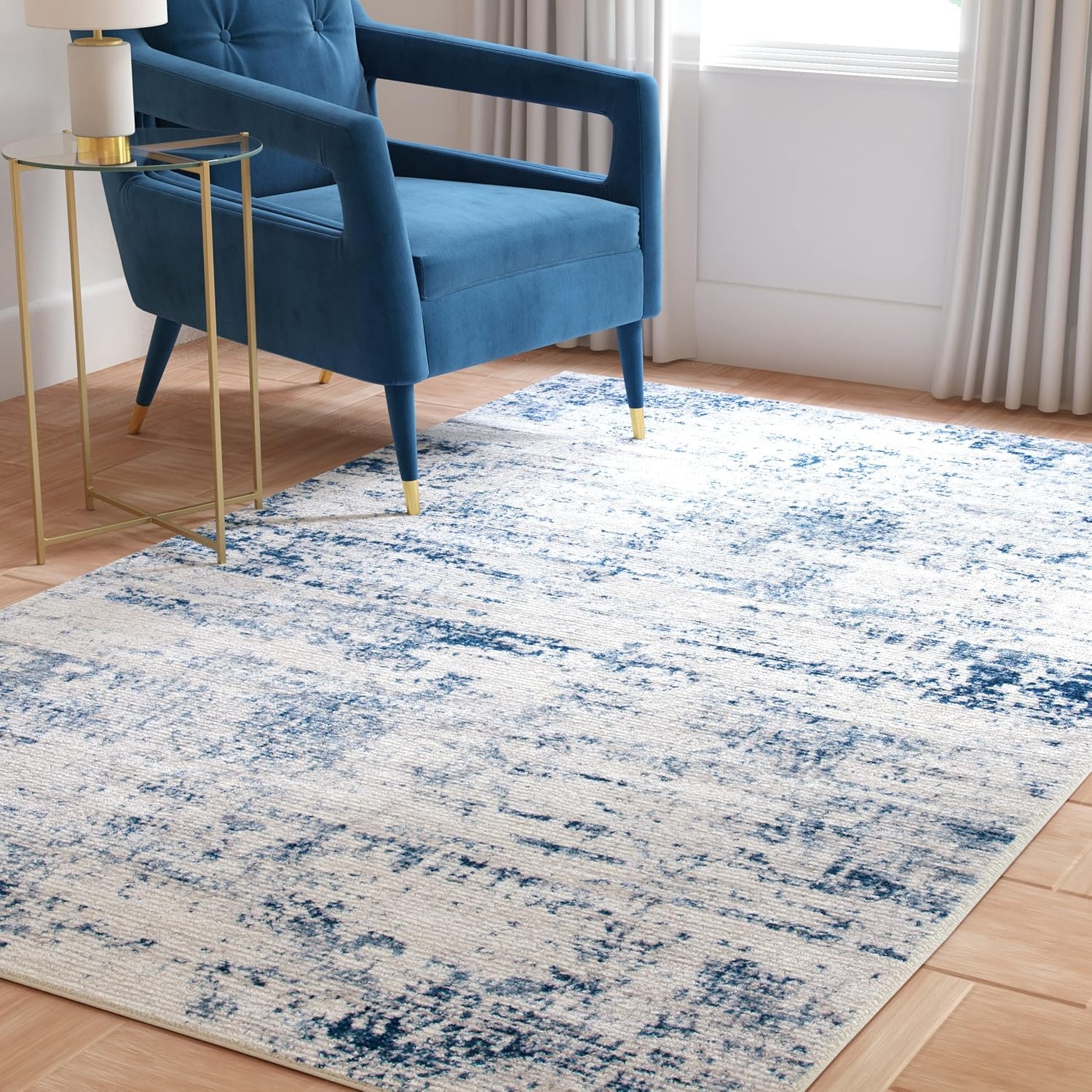image:imageSAFAVIEH Amelia Collection Area Rug 8 x 10 Ivory amp Blue Modern Abstract Design NonShedding amp Easy Care Ideal for High Traffic Areas in Living Room Bedroom ALA700AIvoryNavy