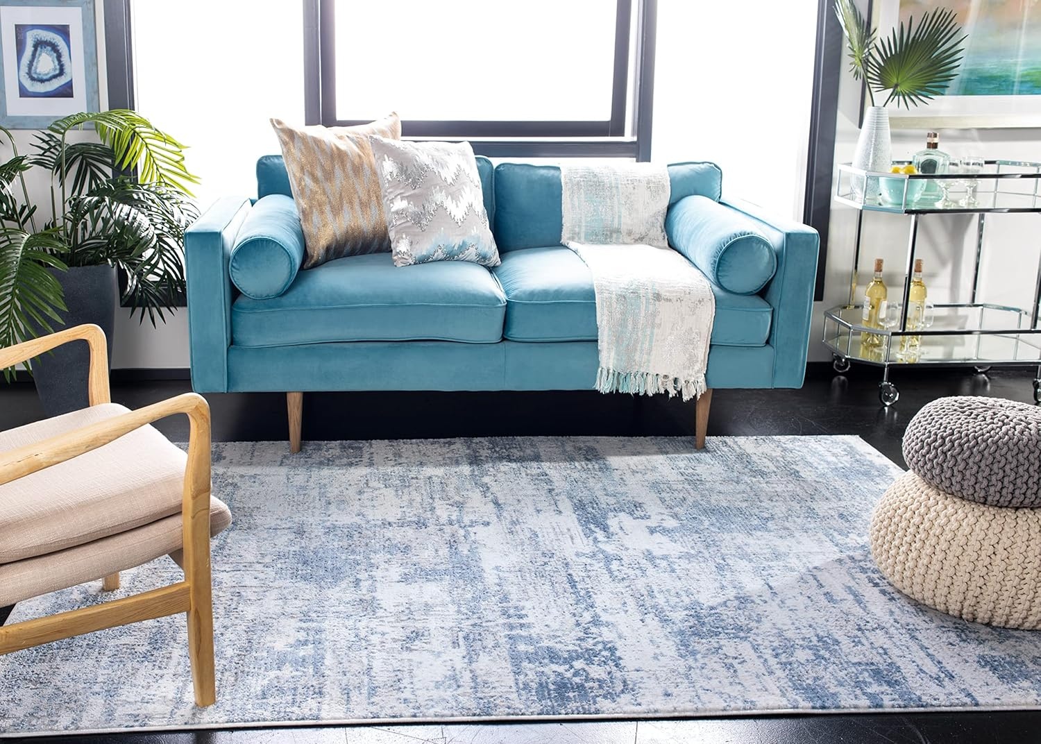 image:imageSAFAVIEH Amelia Collection Area Rug 8 x 10 Ivory amp Blue Modern Abstract Design NonShedding amp Easy Care Ideal for High Traffic Areas in Living Room Bedroom ALA700AIvoryBlue