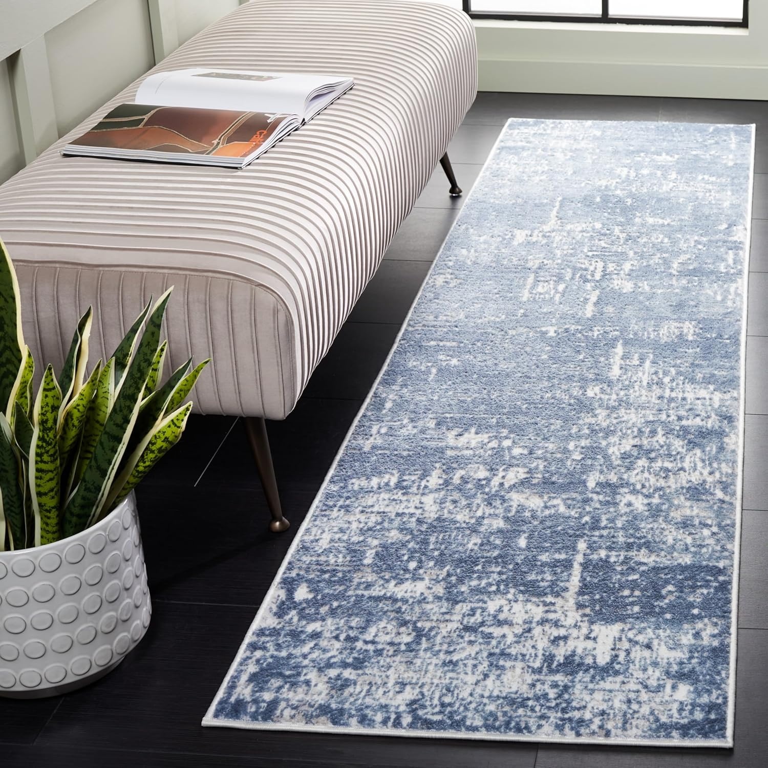 image:imageSAFAVIEH Amelia Collection Area Rug 8 x 10 Ivory amp Blue Modern Abstract Design NonShedding amp Easy Care Ideal for High Traffic Areas in Living Room Bedroom ALA700AIvorySteel Blue