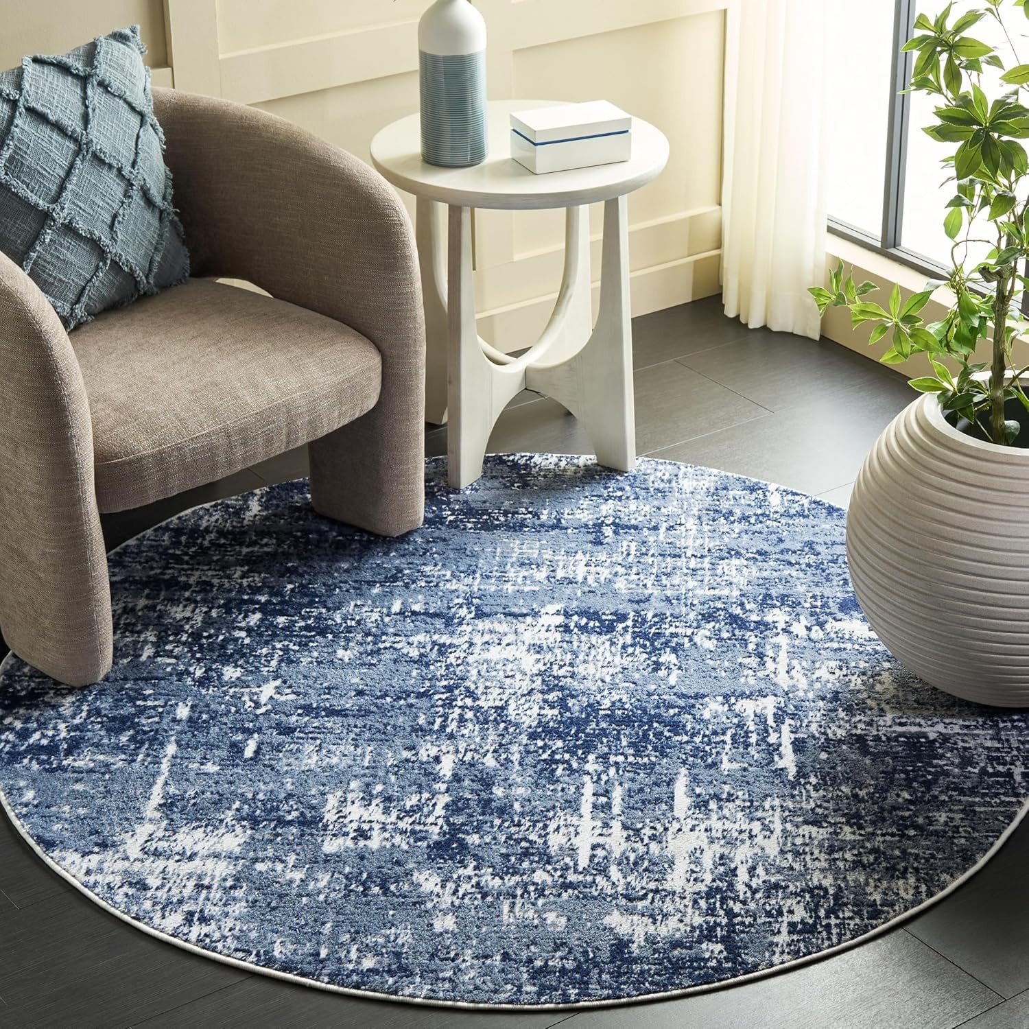 image:imageSAFAVIEH Amelia Collection Area Rug 8 x 10 Ivory amp Blue Modern Abstract Design NonShedding amp Easy Care Ideal for High Traffic Areas in Living Room Bedroom ALA700AIvoryDark Blue