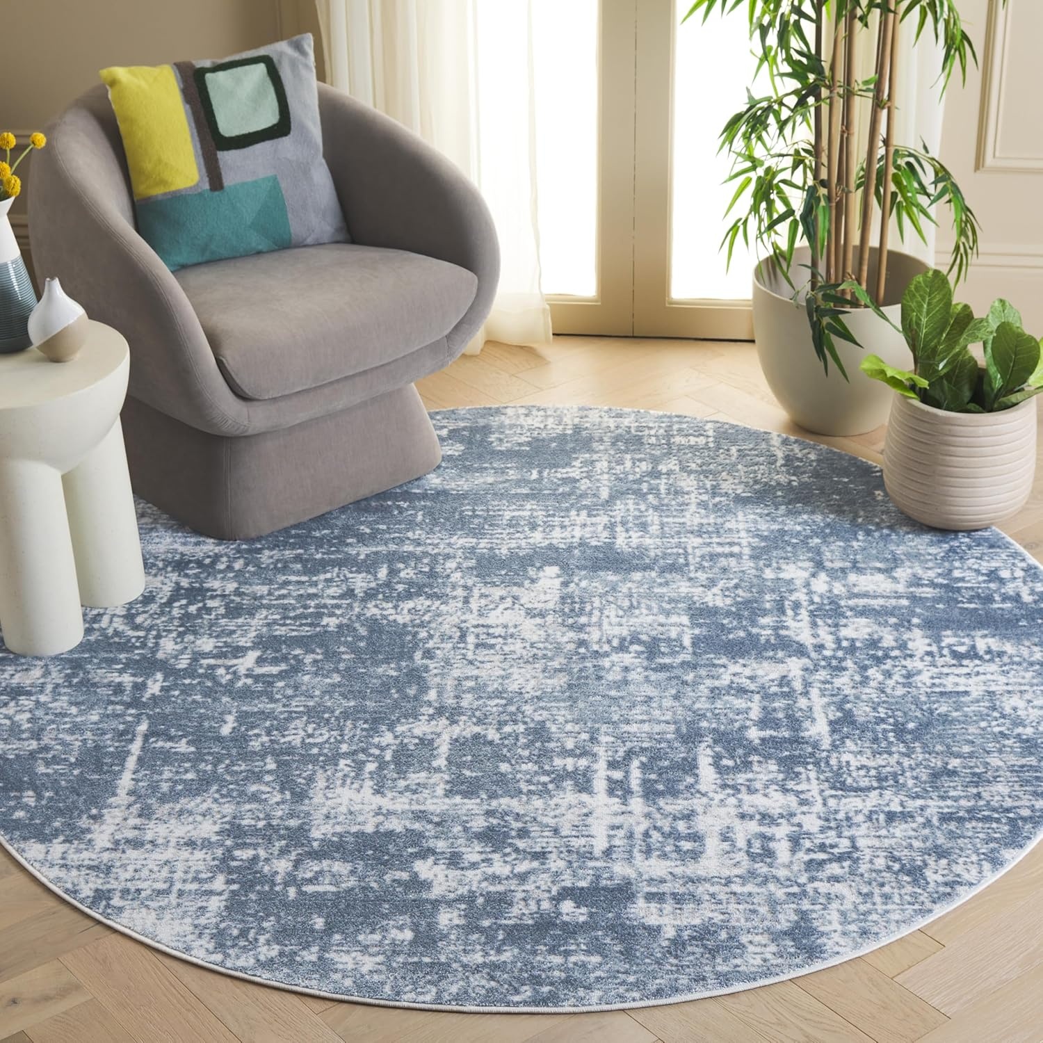 image:imageSAFAVIEH Amelia Collection Area Rug 8 x 10 Ivory amp Blue Modern Abstract Design NonShedding amp Easy Care Ideal for High Traffic Areas in Living Room Bedroom ALA700AIvorySteel Blue