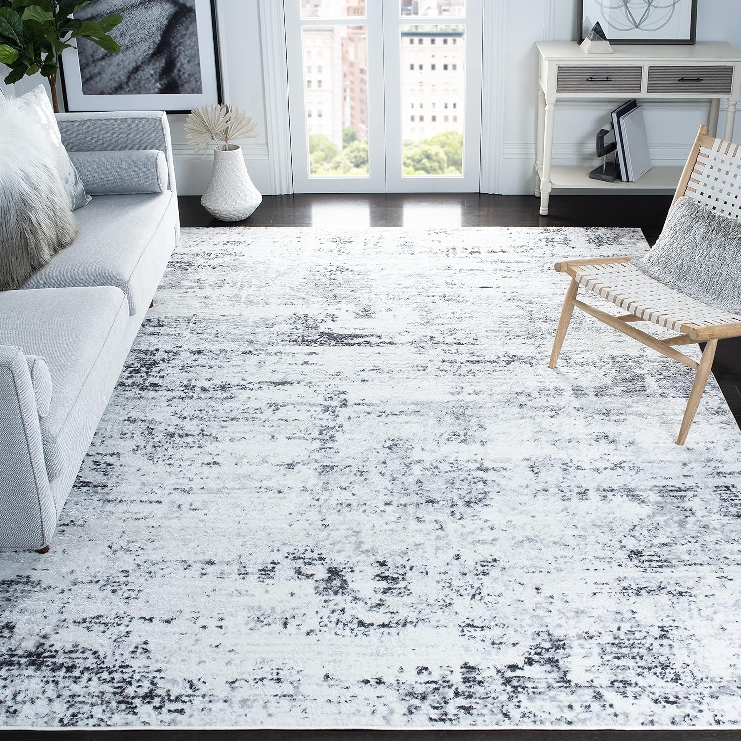 image:imageSAFAVIEH Amelia Collection Area Rug 8 x 10 Ivory amp Blue Modern Abstract Design NonShedding amp Easy Care Ideal for High Traffic Areas in Living Room Bedroom ALA700AIvoryGrey