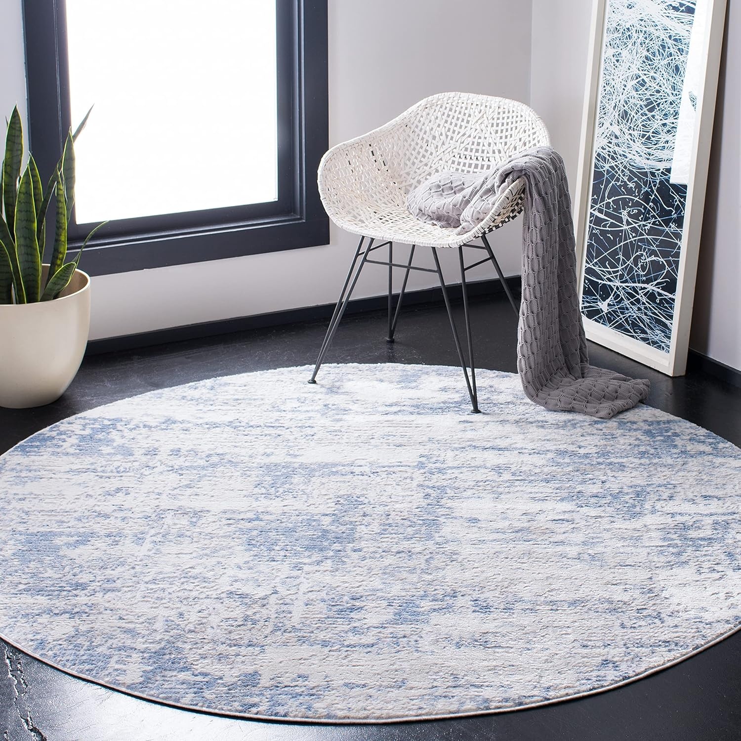 image:imageSAFAVIEH Amelia Collection Area Rug 8 x 10 Ivory amp Blue Modern Abstract Design NonShedding amp Easy Care Ideal for High Traffic Areas in Living Room Bedroom ALA700AIvoryBlue