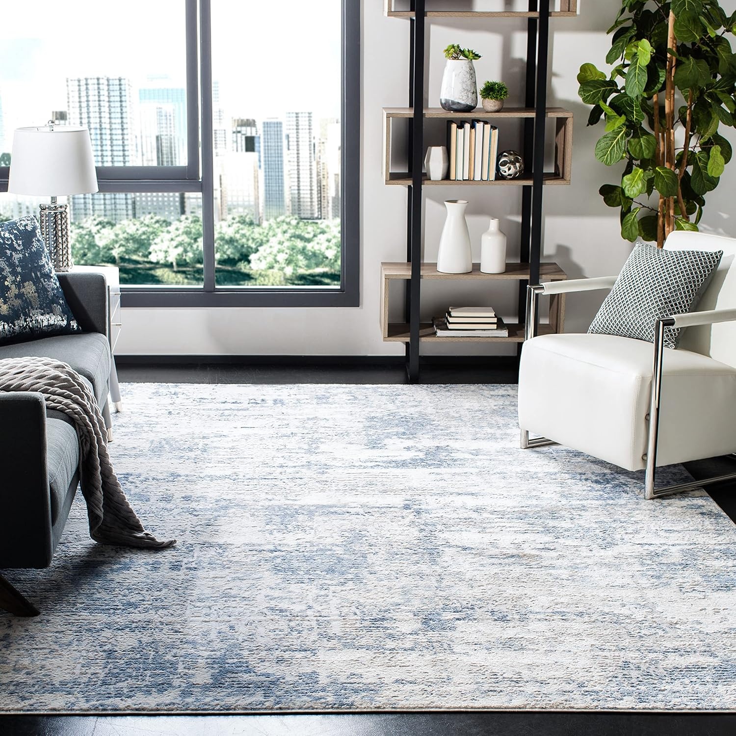 image:imageSAFAVIEH Amelia Collection Area Rug 8 x 10 Ivory amp Blue Modern Abstract Design NonShedding amp Easy Care Ideal for High Traffic Areas in Living Room Bedroom ALA700AIvoryBlue