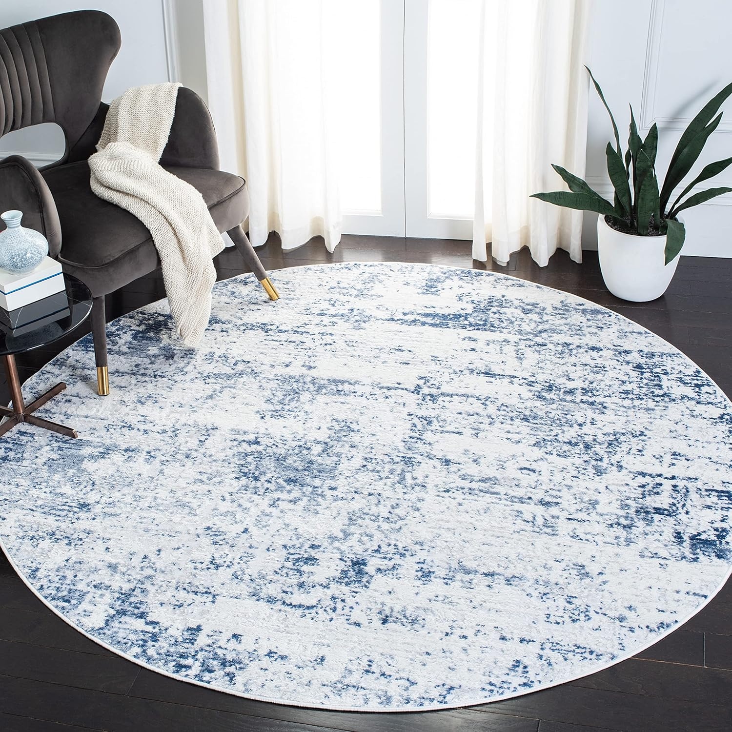 image:imageSAFAVIEH Amelia Collection Area Rug 8 x 10 Ivory amp Blue Modern Abstract Design NonShedding amp Easy Care Ideal for High Traffic Areas in Living Room Bedroom ALA700AIvoryNavy