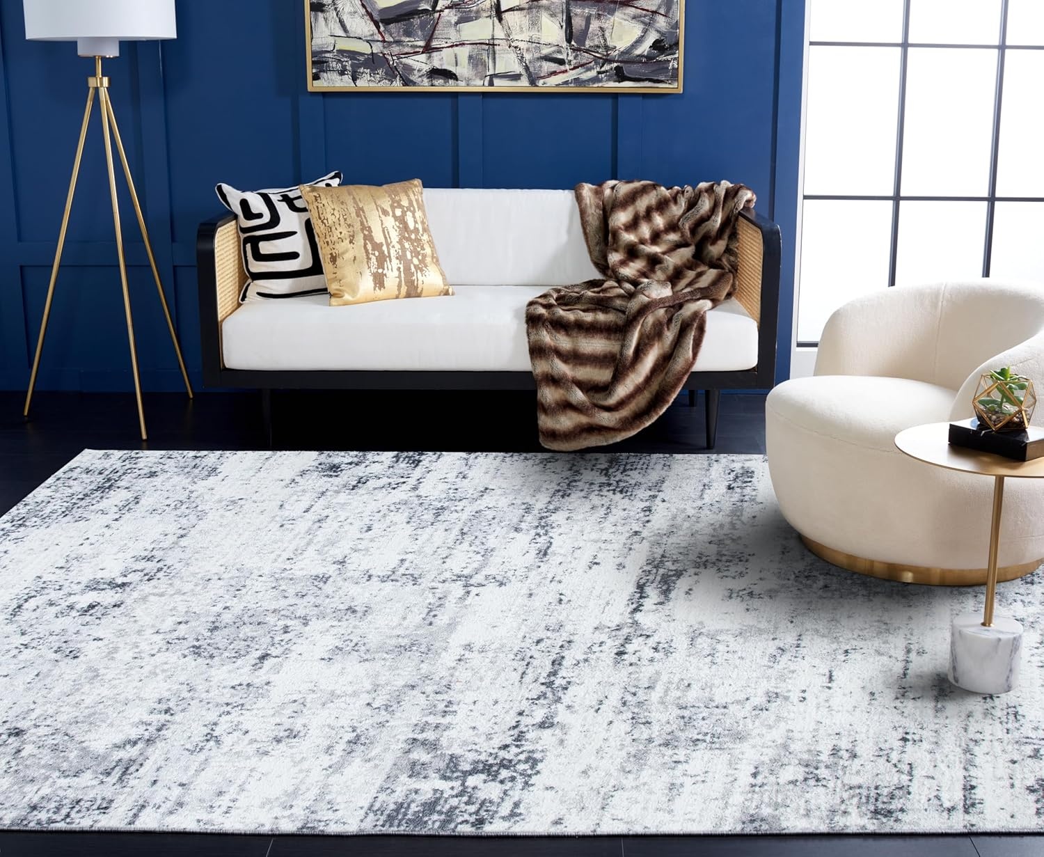 image:imageSAFAVIEH Amelia Collection Area Rug 8 x 10 Ivory amp Blue Modern Abstract Design NonShedding amp Easy Care Ideal for High Traffic Areas in Living Room Bedroom ALA700AIvoryGrey