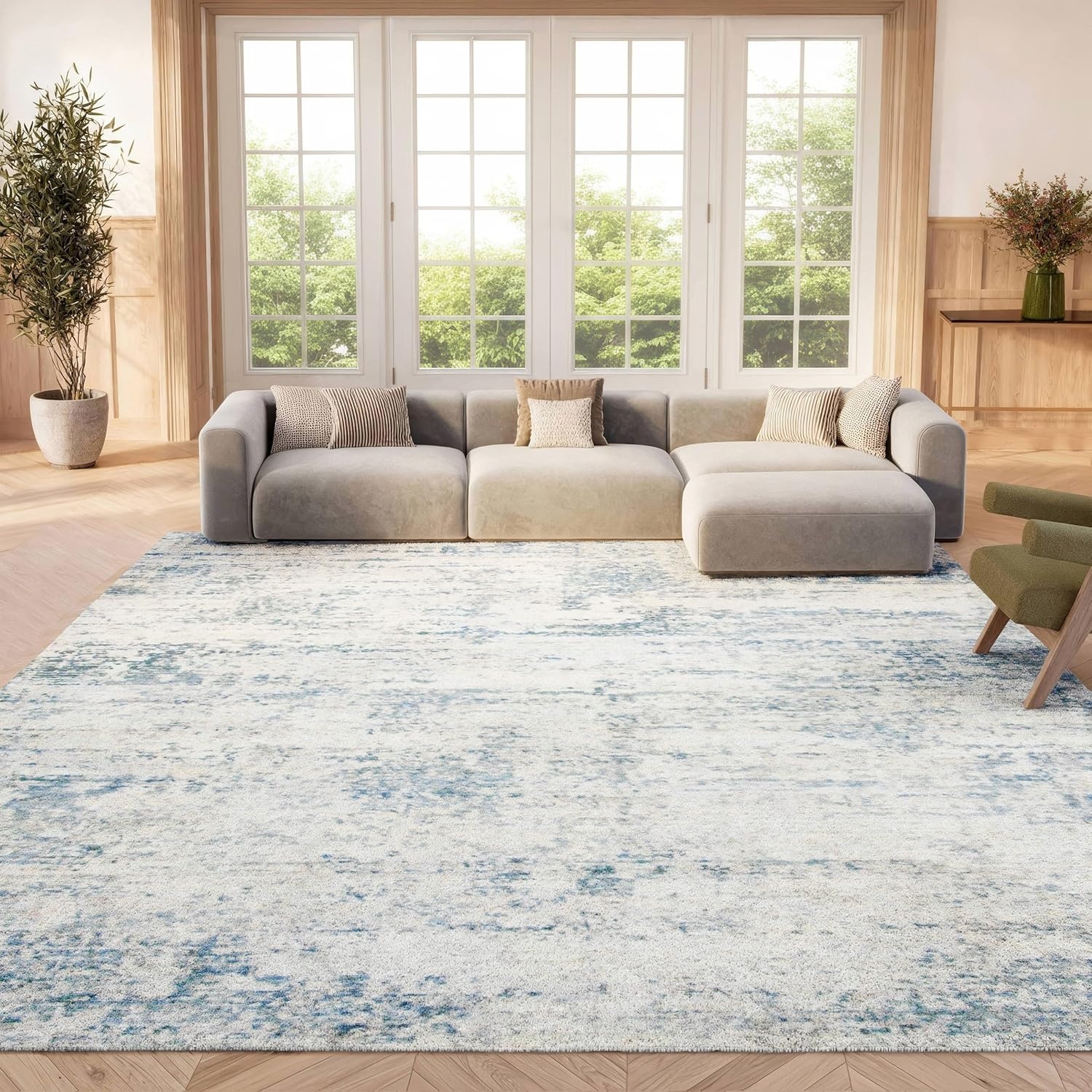 image:imageSAFAVIEH Amelia Collection Area Rug 8 x 10 Ivory amp Blue Modern Abstract Design NonShedding amp Easy Care Ideal for High Traffic Areas in Living Room Bedroom ALA700AIvoryBlue