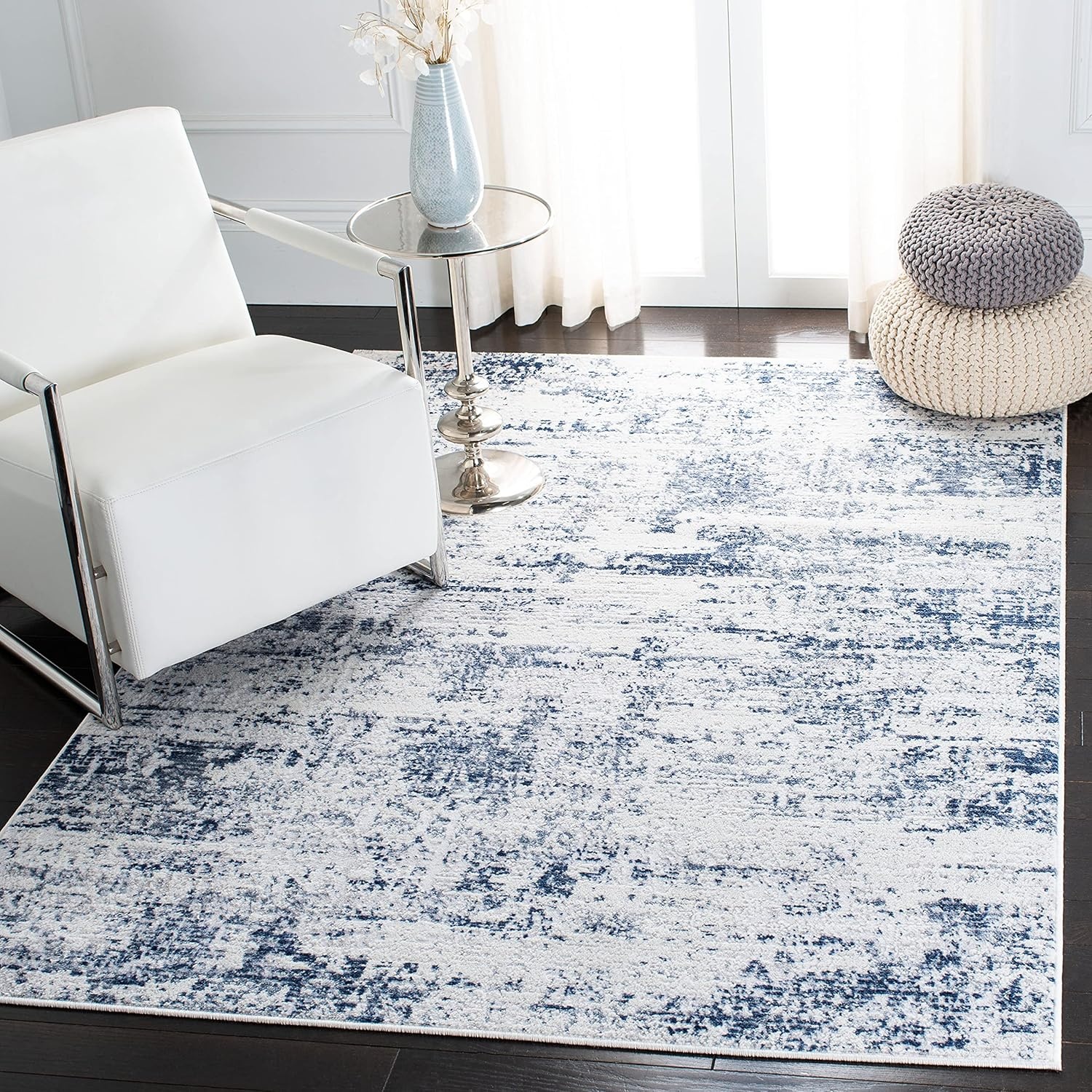 image:imageSAFAVIEH Amelia Collection Area Rug 8 x 10 Ivory amp Blue Modern Abstract Design NonShedding amp Easy Care Ideal for High Traffic Areas in Living Room Bedroom ALA700AIvoryNavy