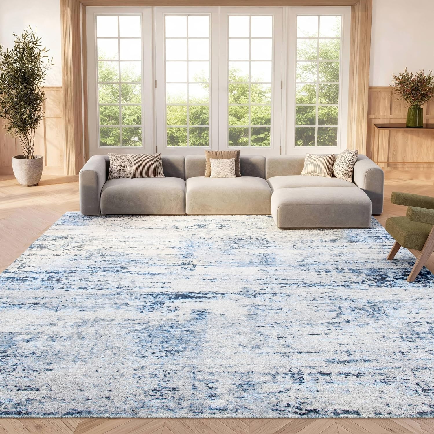image:imageSAFAVIEH Amelia Collection Area Rug 8 x 10 Ivory amp Blue Modern Abstract Design NonShedding amp Easy Care Ideal for High Traffic Areas in Living Room Bedroom ALA700AIvoryNavy