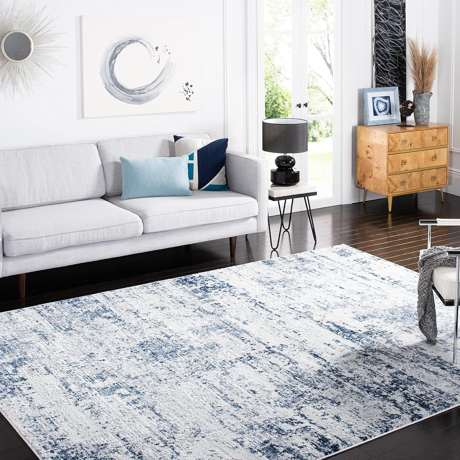 image:imageSAFAVIEH Amelia Collection Area Rug 8 x 10 Ivory amp Blue Modern Abstract Design NonShedding amp Easy Care Ideal for High Traffic Areas in Living Room Bedroom ALA700AIvoryNavy