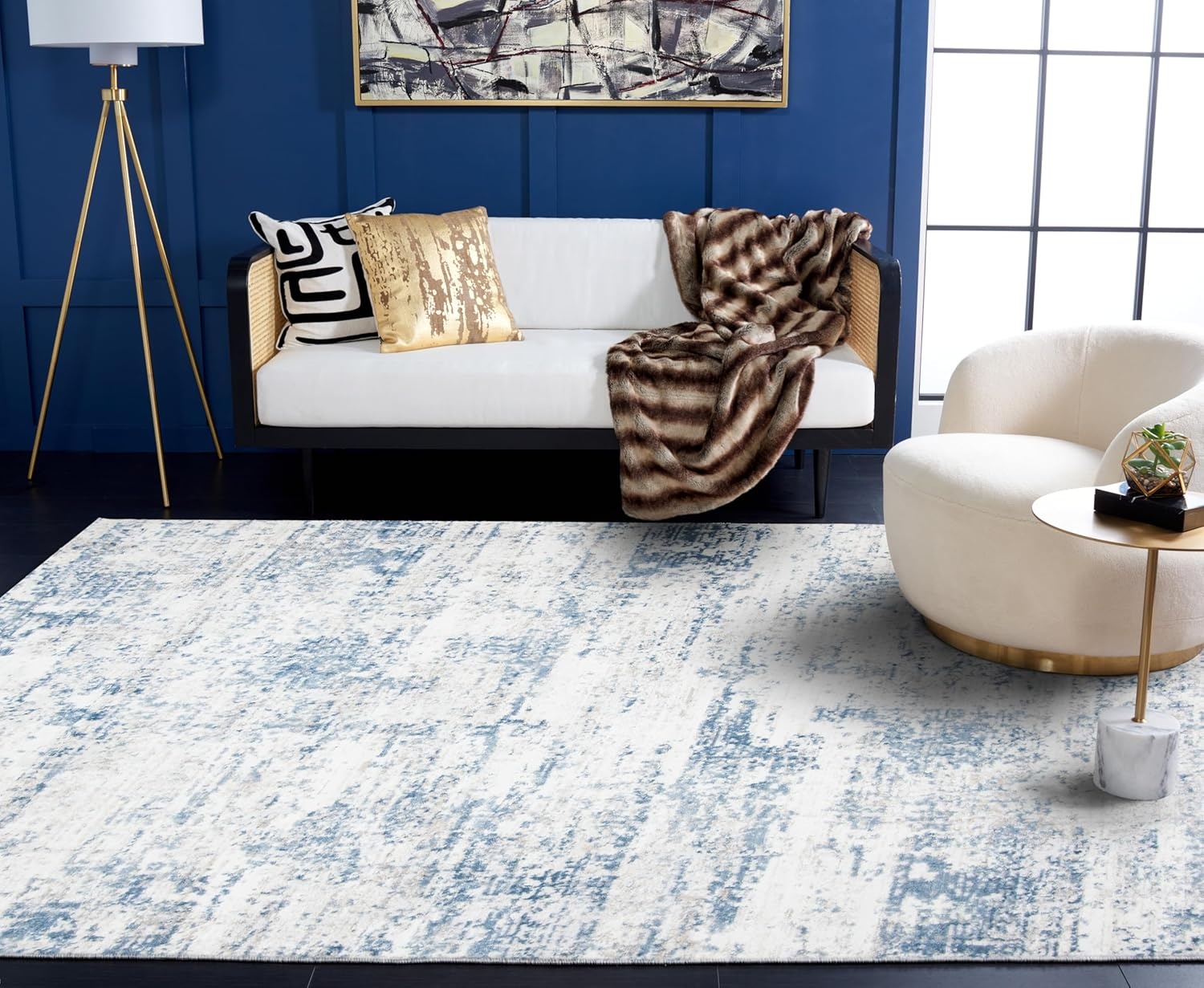 image:imageSAFAVIEH Amelia Collection Area Rug 8 x 10 Ivory amp Blue Modern Abstract Design NonShedding amp Easy Care Ideal for High Traffic Areas in Living Room Bedroom ALA700AIvoryBlue