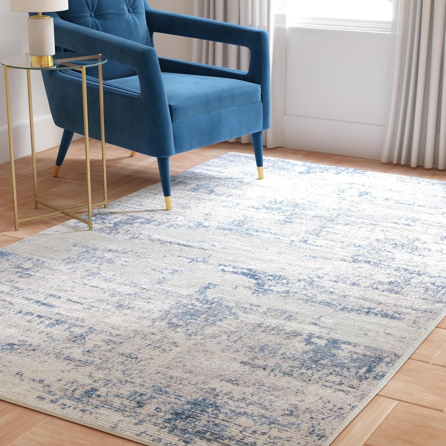 image:imageSAFAVIEH Amelia Collection Area Rug 8 x 10 Ivory amp Blue Modern Abstract Design NonShedding amp Easy Care Ideal for High Traffic Areas in Living Room Bedroom ALA700AIvoryBlue