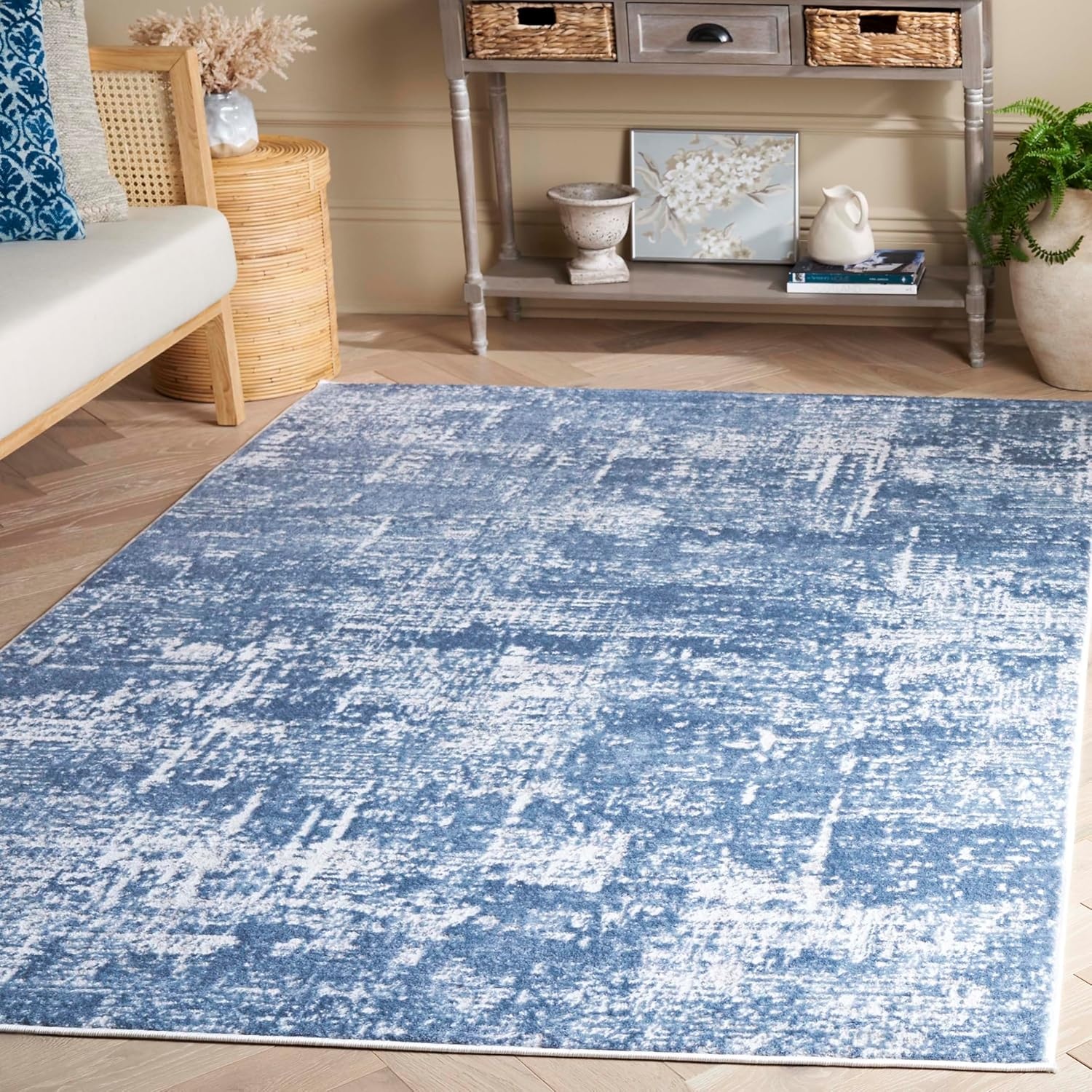 image:imageSAFAVIEH Amelia Collection Area Rug 8 x 10 Ivory amp Blue Modern Abstract Design NonShedding amp Easy Care Ideal for High Traffic Areas in Living Room Bedroom ALA700AIvorySteel Blue