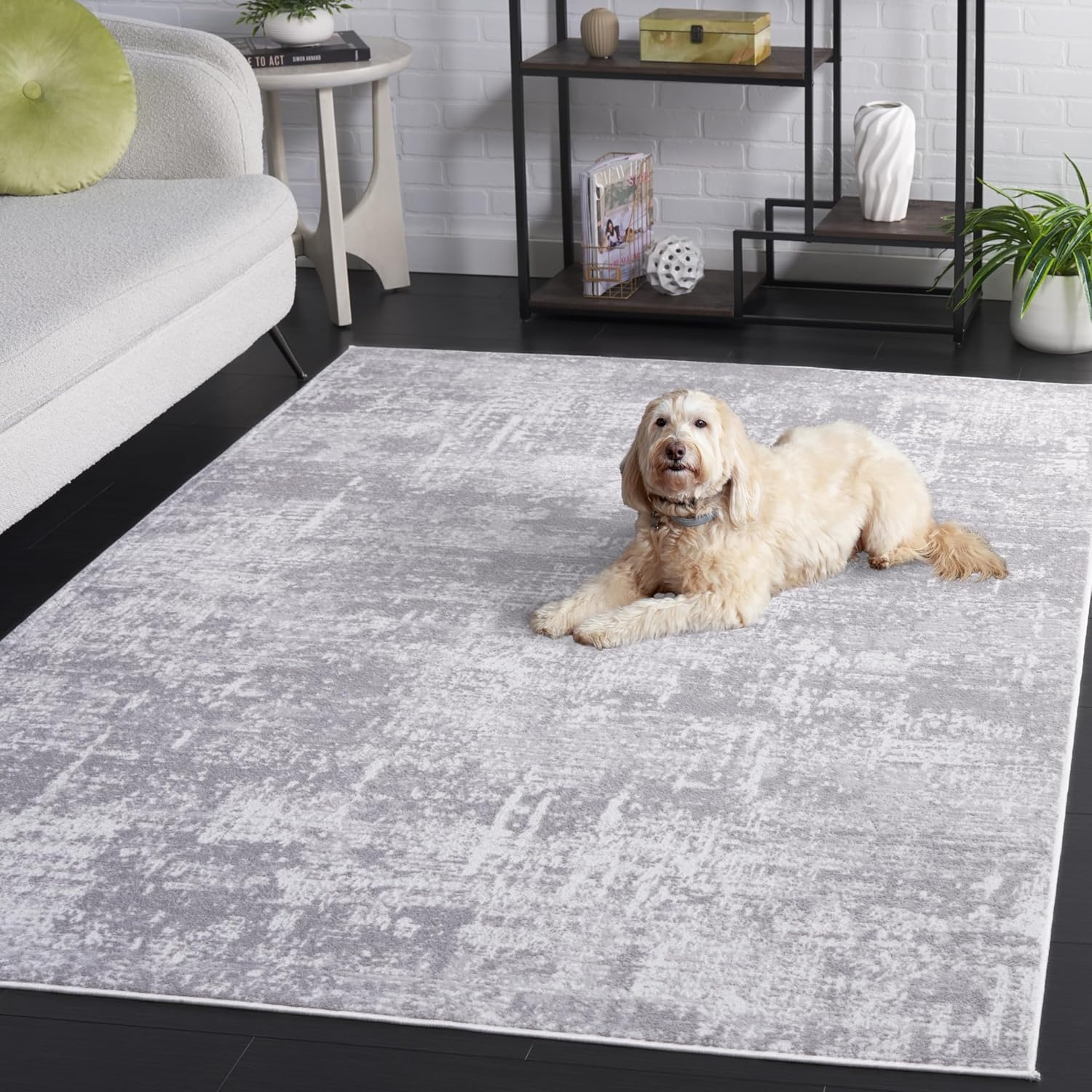 image:imageSAFAVIEH Amelia Collection Area Rug 8 x 10 Ivory amp Blue Modern Abstract Design NonShedding amp Easy Care Ideal for High Traffic Areas in Living Room Bedroom ALA700AIvoryStone Grey
