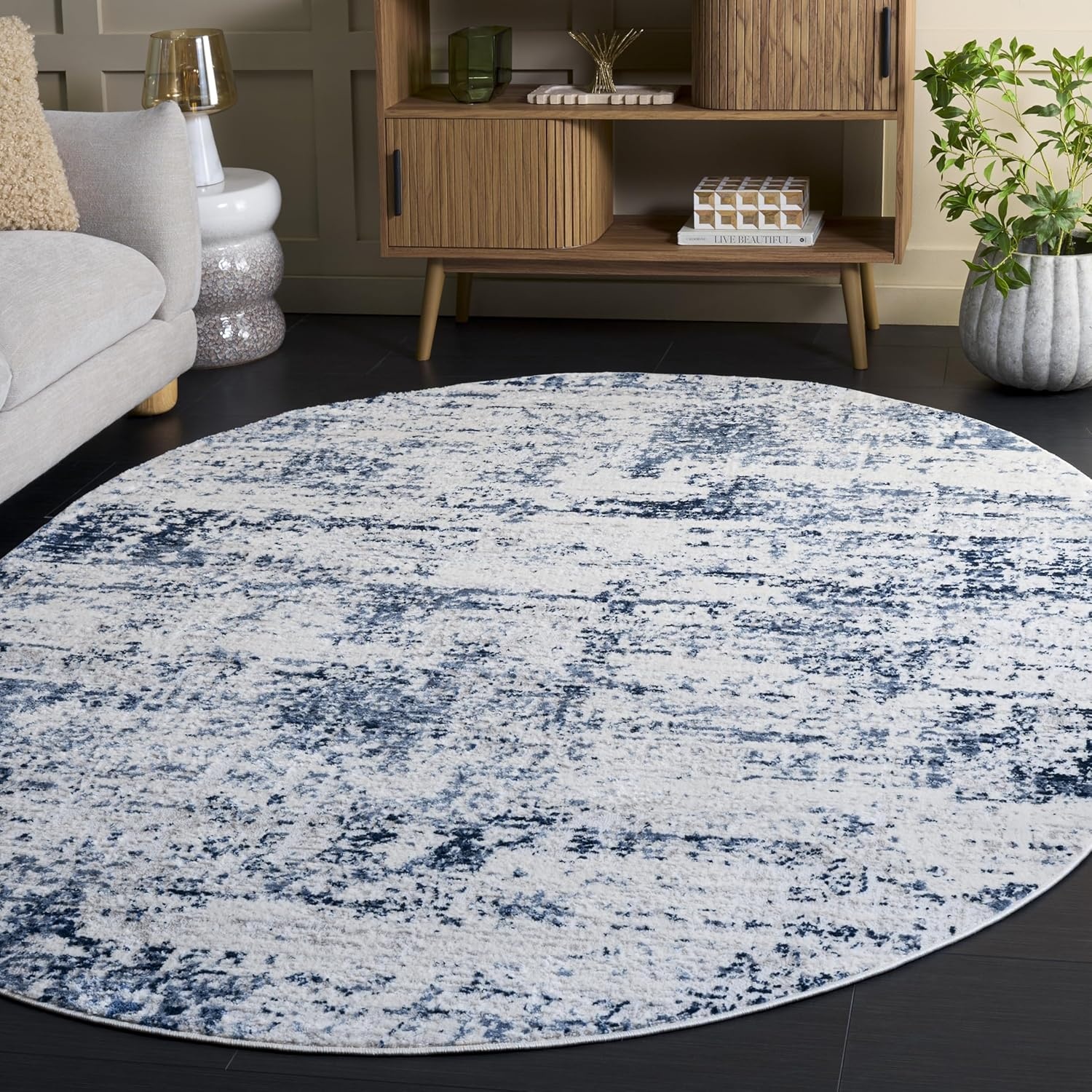 image:imageSAFAVIEH Amelia Collection Area Rug 8 x 10 Ivory amp Blue Modern Abstract Design NonShedding amp Easy Care Ideal for High Traffic Areas in Living Room Bedroom ALA700AIvoryNavy