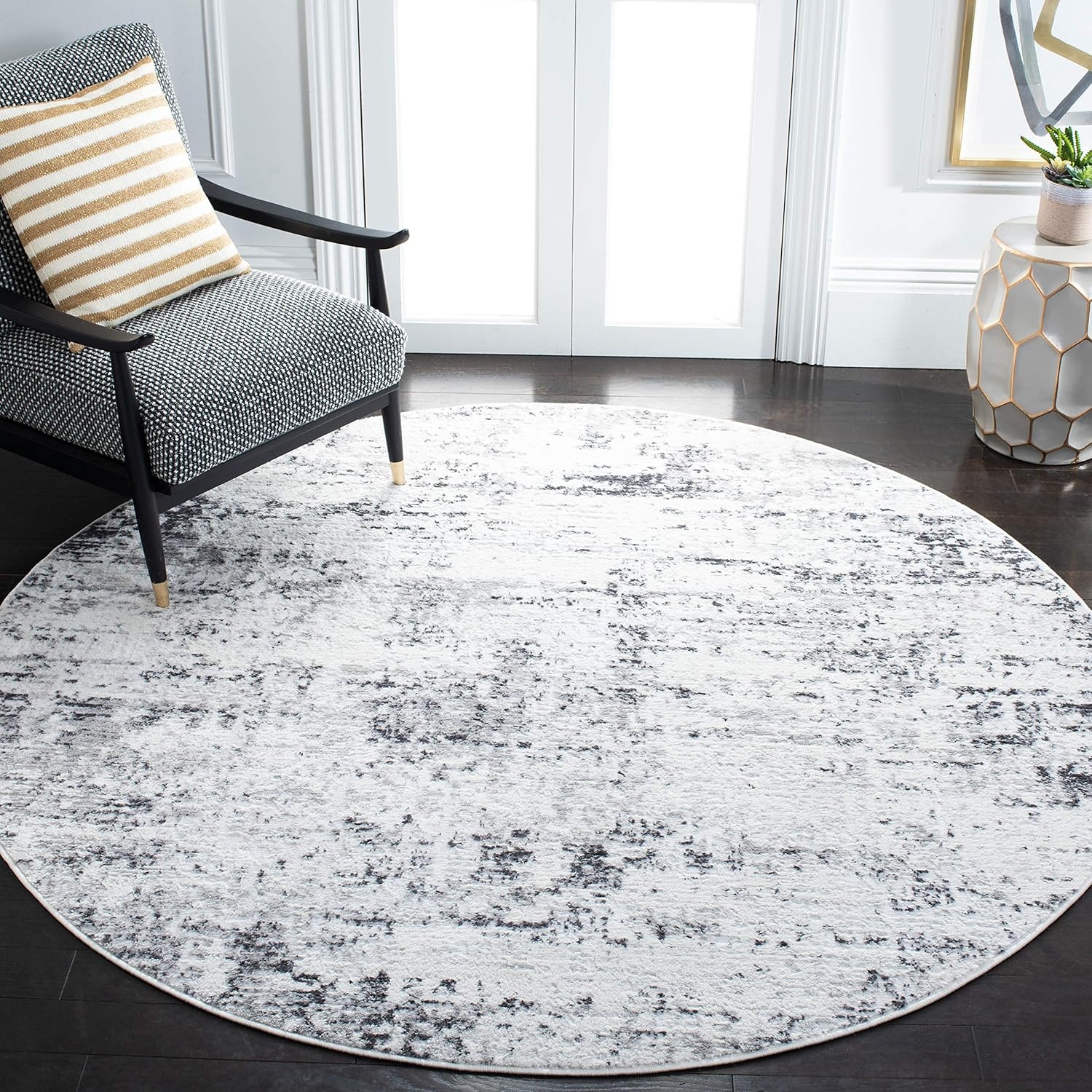image:imageSAFAVIEH Amelia Collection Area Rug 8 x 10 Ivory amp Blue Modern Abstract Design NonShedding amp Easy Care Ideal for High Traffic Areas in Living Room Bedroom ALA700AIvoryGrey