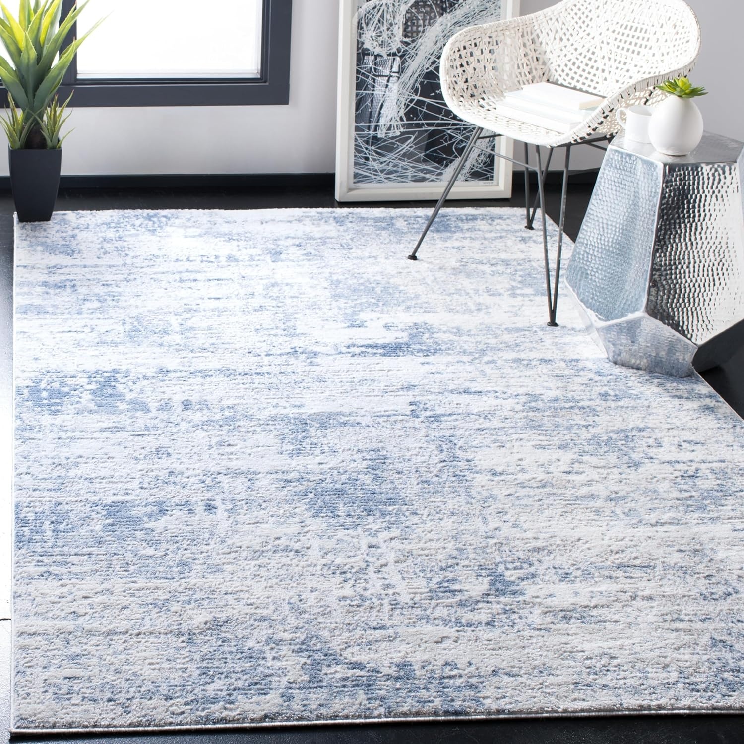 image:imageSAFAVIEH Amelia Collection Area Rug 8 x 10 Ivory amp Blue Modern Abstract Design NonShedding amp Easy Care Ideal for High Traffic Areas in Living Room Bedroom ALA700AIvoryBlue
