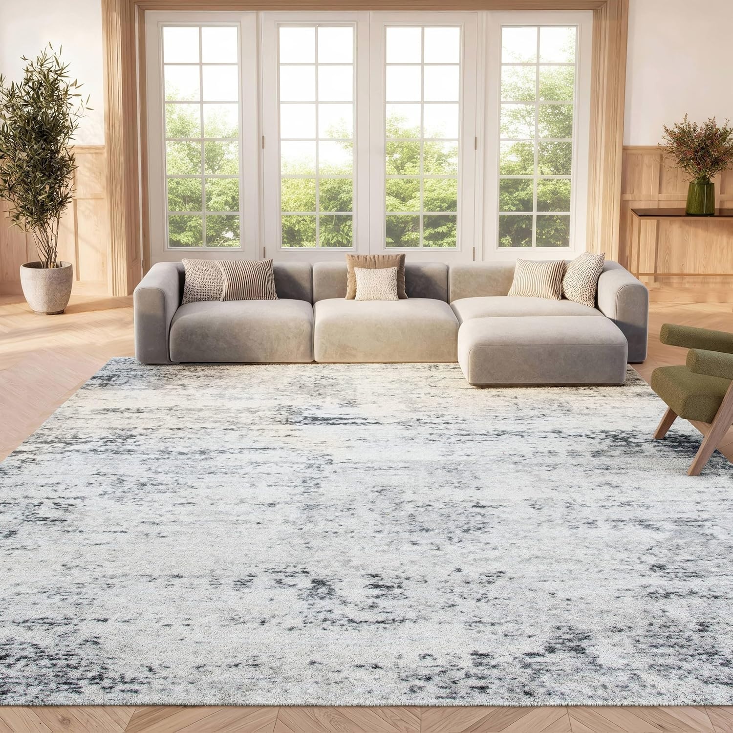 image:imageSAFAVIEH Amelia Collection Area Rug 8 x 10 Ivory amp Blue Modern Abstract Design NonShedding amp Easy Care Ideal for High Traffic Areas in Living Room Bedroom ALA700AIvoryGrey