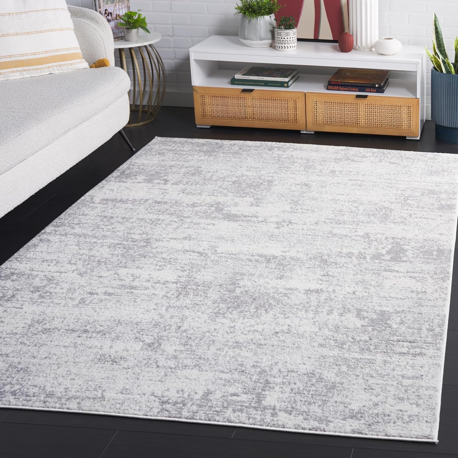 image:imageSAFAVIEH Amelia Collection Area Rug 8 x 10 Ivory amp Blue Modern Abstract Design NonShedding amp Easy Care Ideal for High Traffic Areas in Living Room Bedroom ALA700AIvoryLight Grey