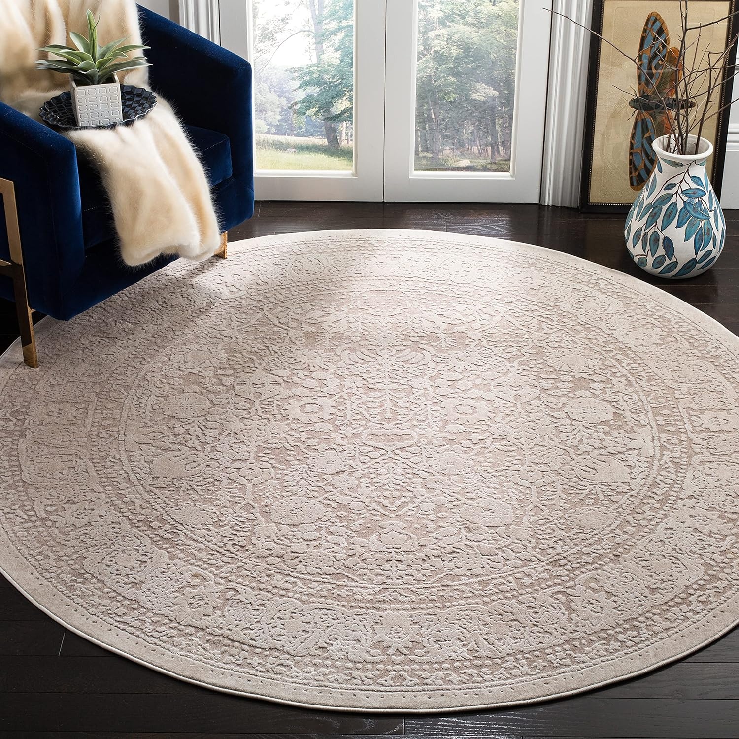 image:imageSAFAVIEH Area Rug 10 Square Reflection Collection Large Beige amp Cream NonShedding amp Easy Cleaning Ideal for Living Room Bedroom RFT663ABeigeCream