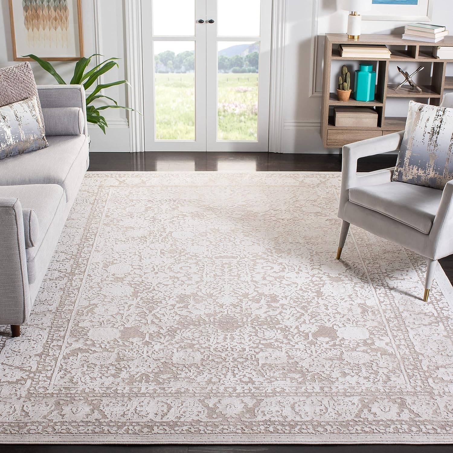 image:imageSAFAVIEH Area Rug 10 Square Reflection Collection Large Beige amp Cream NonShedding amp Easy Cleaning Ideal for Living Room Bedroom RFT663ABeigeCream
