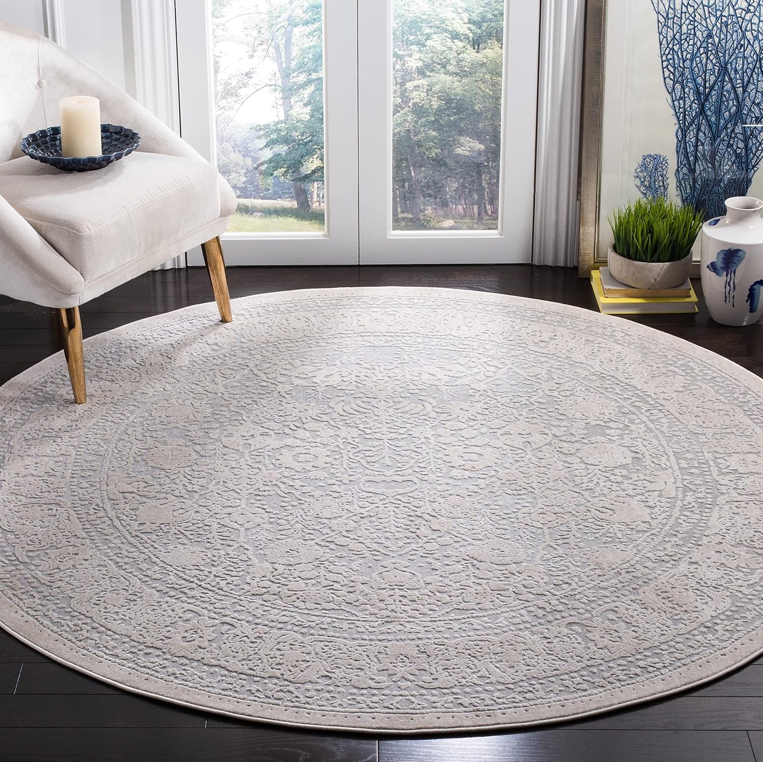 image:imageSAFAVIEH Area Rug 10 Square Reflection Collection Large Beige amp Cream NonShedding amp Easy Cleaning Ideal for Living Room Bedroom RFT663ALight GreyCream