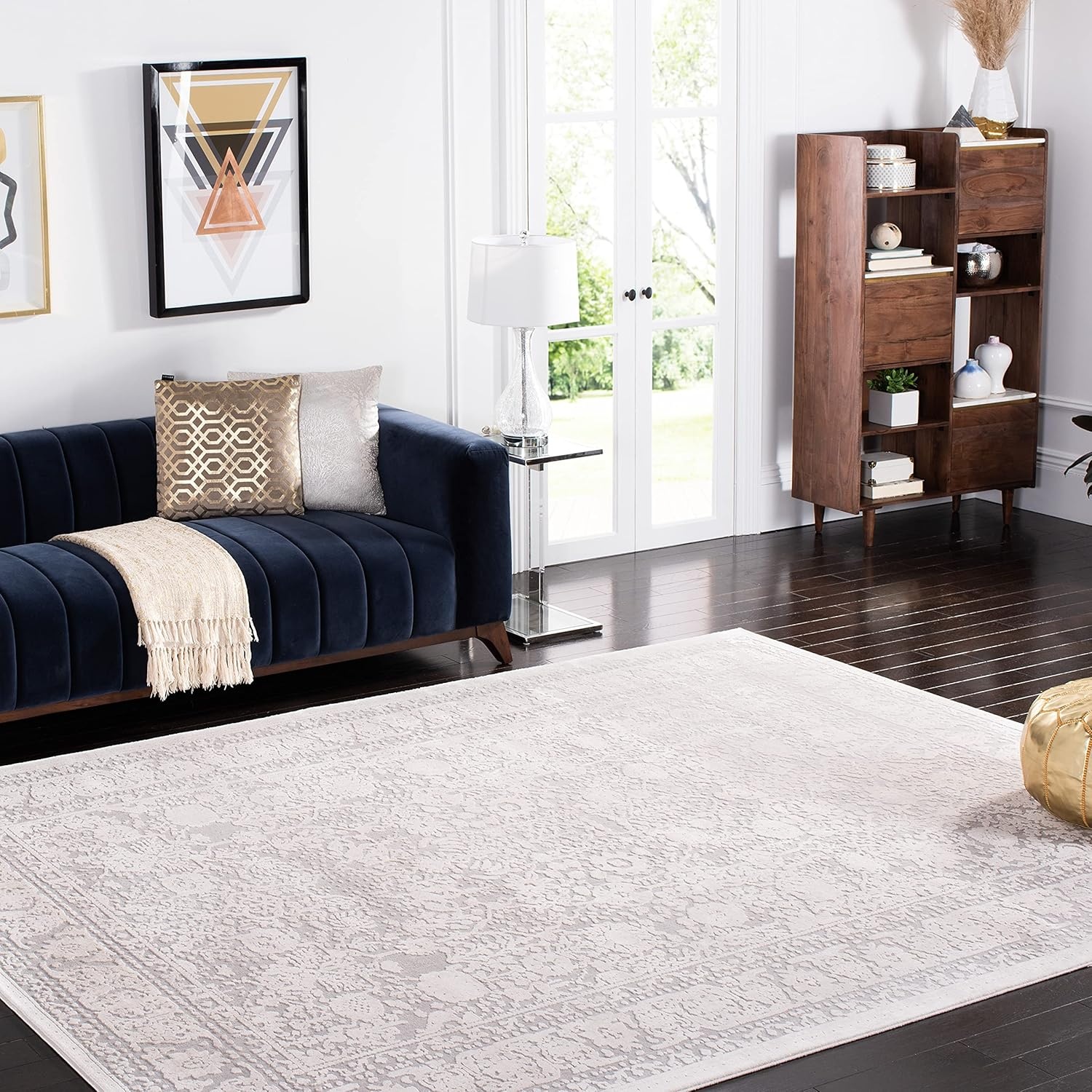 image:imageSAFAVIEH Area Rug 10 Square Reflection Collection Large Beige amp Cream NonShedding amp Easy Cleaning Ideal for Living Room Bedroom RFT663ALight GreyCream