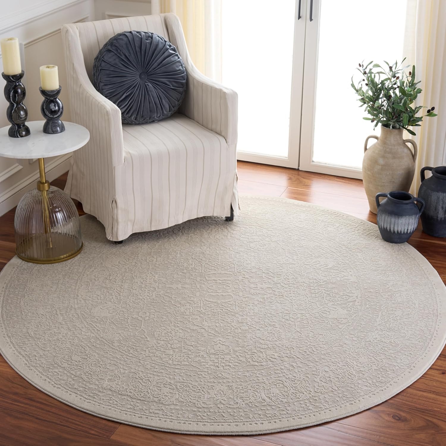 image:imageSAFAVIEH Area Rug 10 Square Reflection Collection Large Beige amp Cream NonShedding amp Easy Cleaning Ideal for Living Room Bedroom RFT663AWhiteIvory