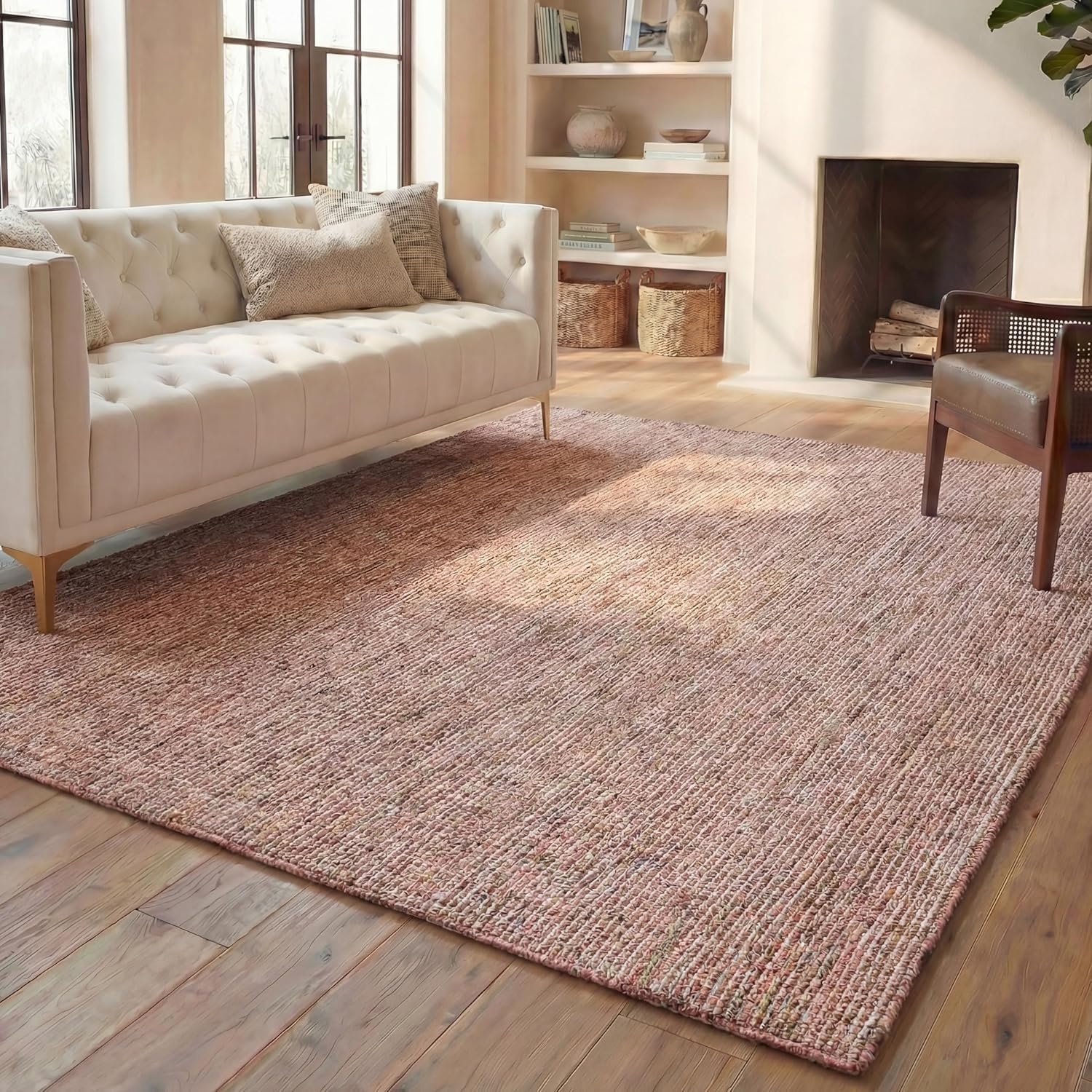 image:imageSAFAVIEH Area Rug 8x10 Abstract Collection Large Light Grey amp Ivory Handmade Wool Ideal for Living Room Bedroom Office Dining Space ABT468FBeigeRust