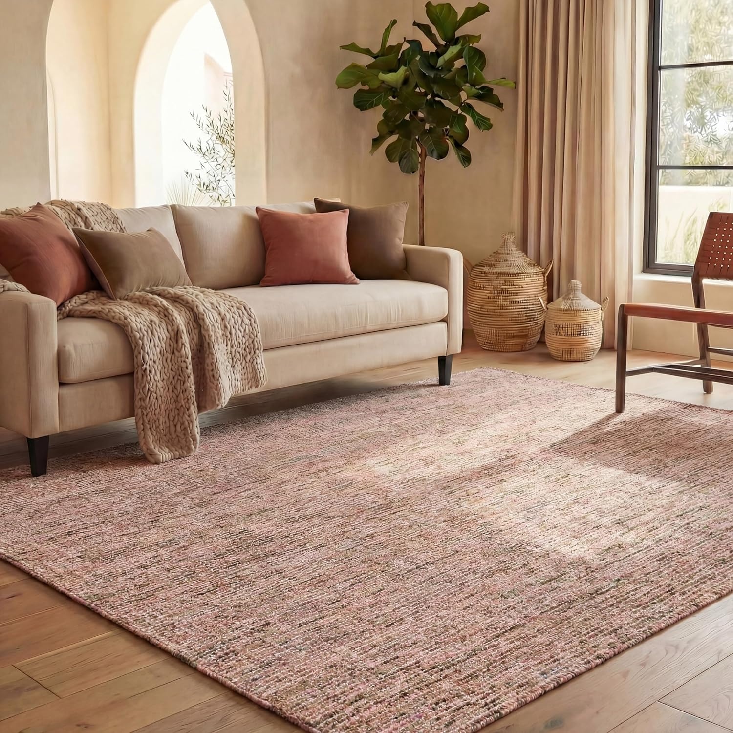 image:imageSAFAVIEH Area Rug 8x10 Abstract Collection Large Light Grey amp Ivory Handmade Wool Ideal for Living Room Bedroom Office Dining Space ABT468FBeigeRust