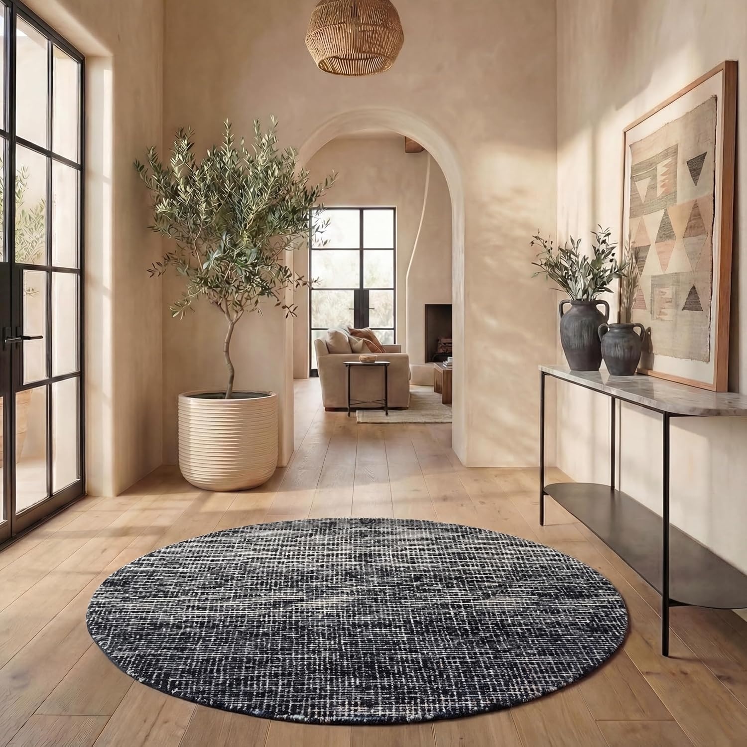 image:imageSAFAVIEH Area Rug 8x10 Abstract Collection Large Light Grey amp Ivory Handmade Wool Ideal for Living Room Bedroom Office Dining Space ABT468FBlackGrey