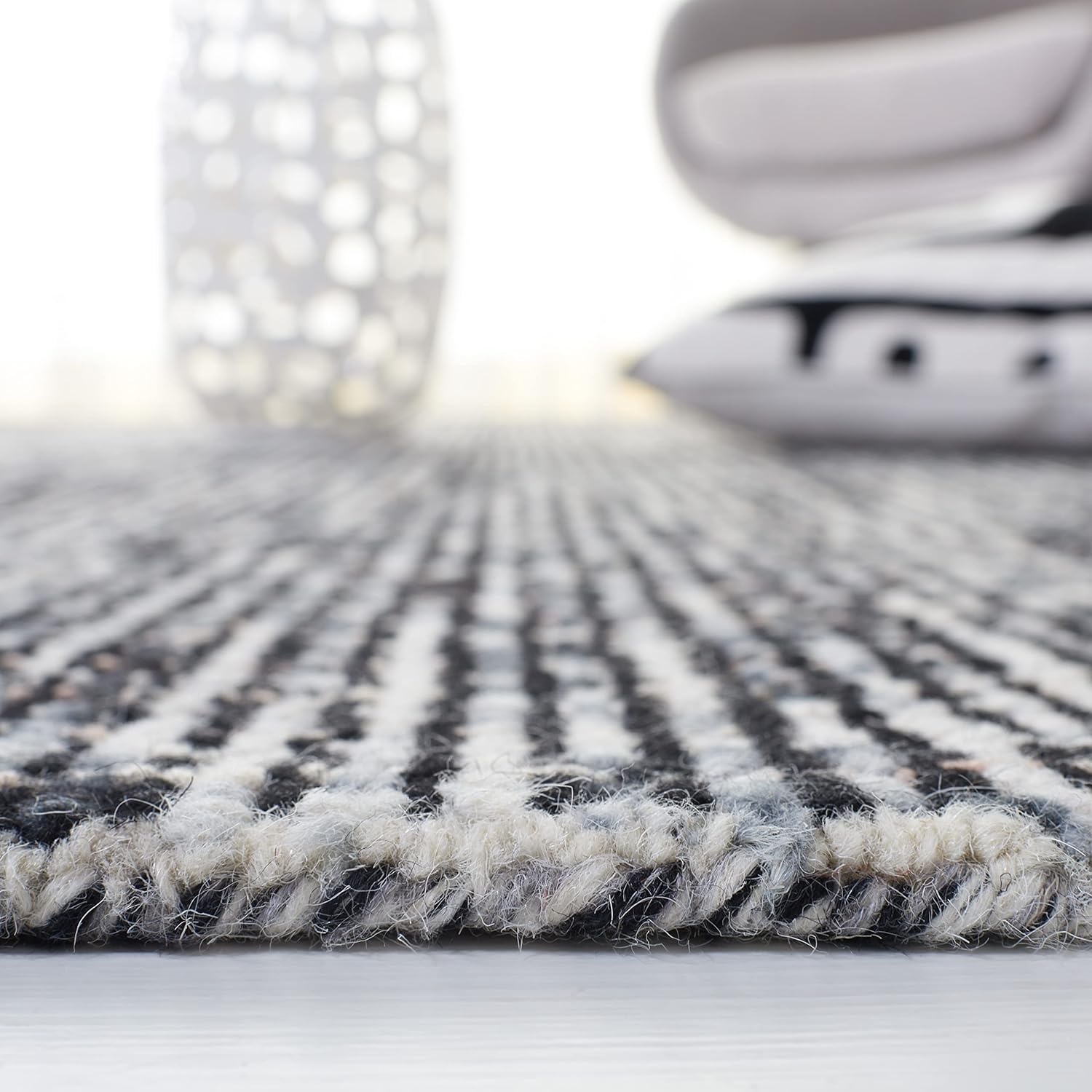 image:imageSAFAVIEH Area Rug 8x10 Abstract Collection Large Light Grey amp Ivory Handmade Wool Ideal for Living Room Bedroom Office Dining Space ABT468FBlackGrey