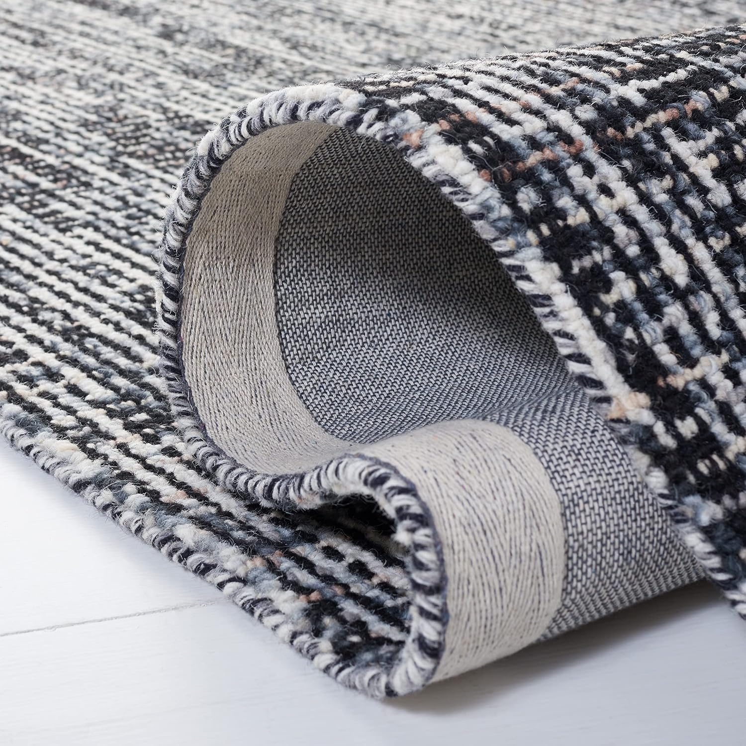 image:imageSAFAVIEH Area Rug 8x10 Abstract Collection Large Light Grey amp Ivory Handmade Wool Ideal for Living Room Bedroom Office Dining Space ABT468FBlackGrey