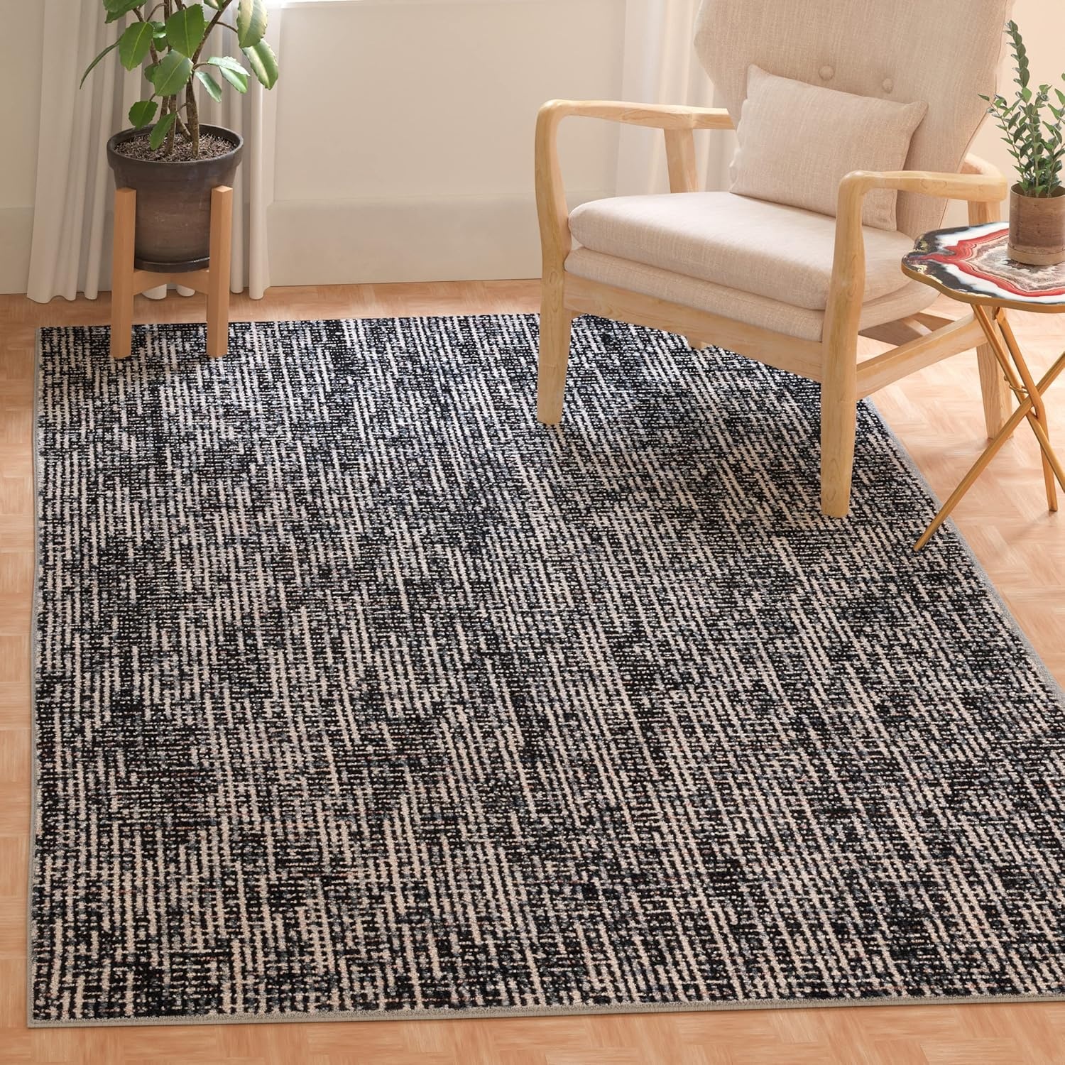 image:imageSAFAVIEH Area Rug 8x10 Abstract Collection Large Light Grey amp Ivory Handmade Wool Ideal for Living Room Bedroom Office Dining Space ABT468FBlackGrey
